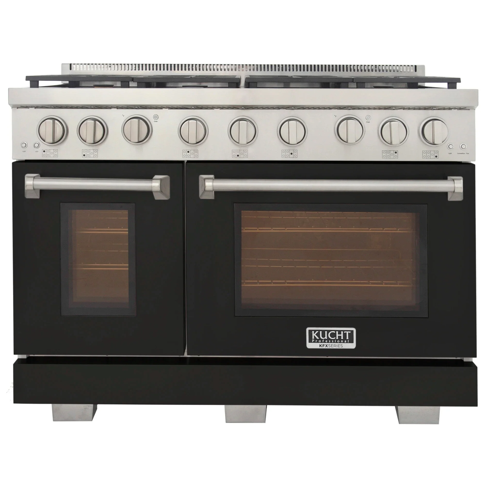 Kucht Professional 48-Inch 6.7 cu. ft. Propane Gas Range in Black with Silver Accents (KFX480/LP-BK)