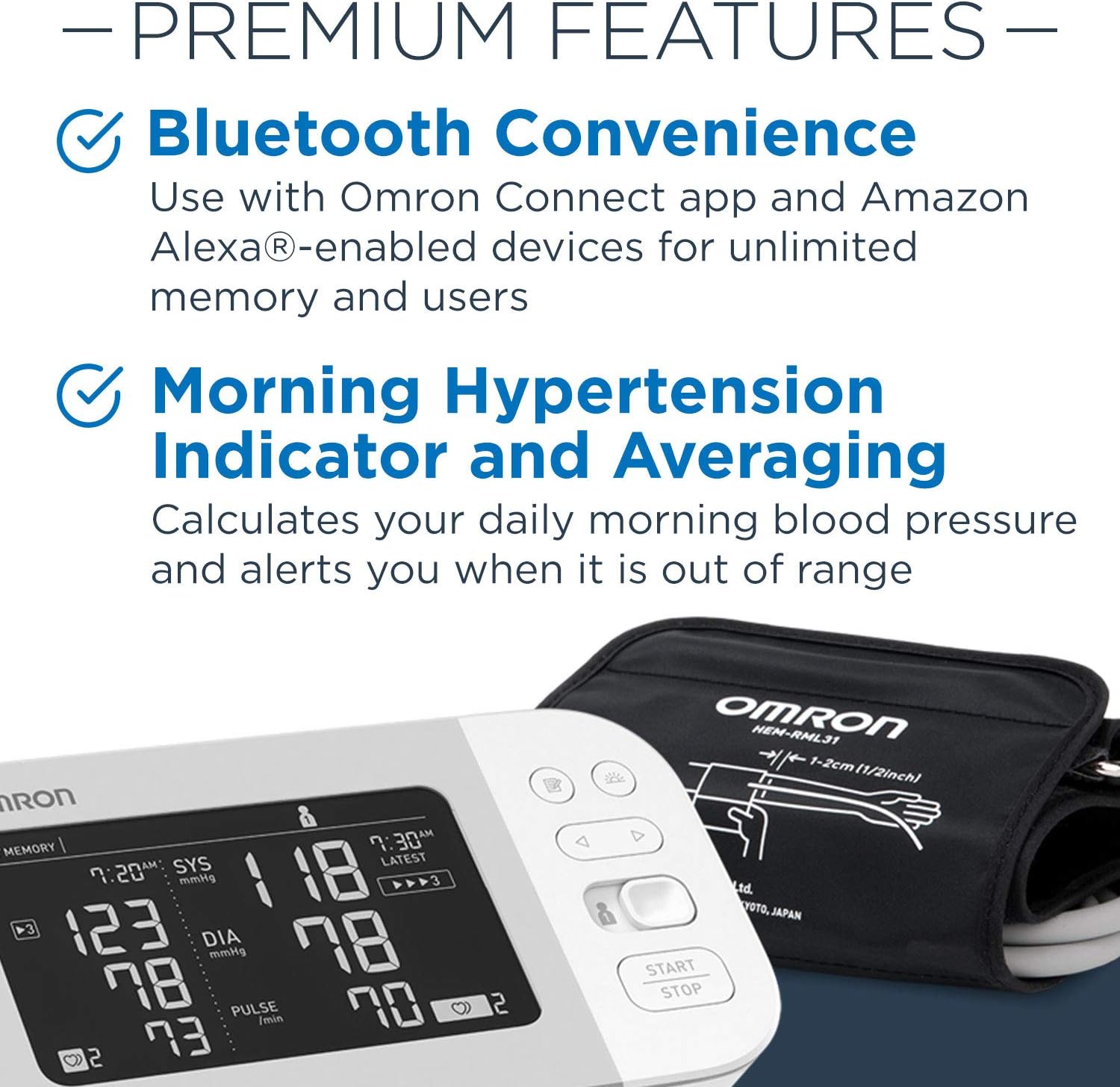 OMRON Platinum Blood Pressure Monitor, Upper Arm Cuff, Digital Bluetooth Blood Pressure Machine, Stores Up To 200 Readings for Two Users (100 readings each)