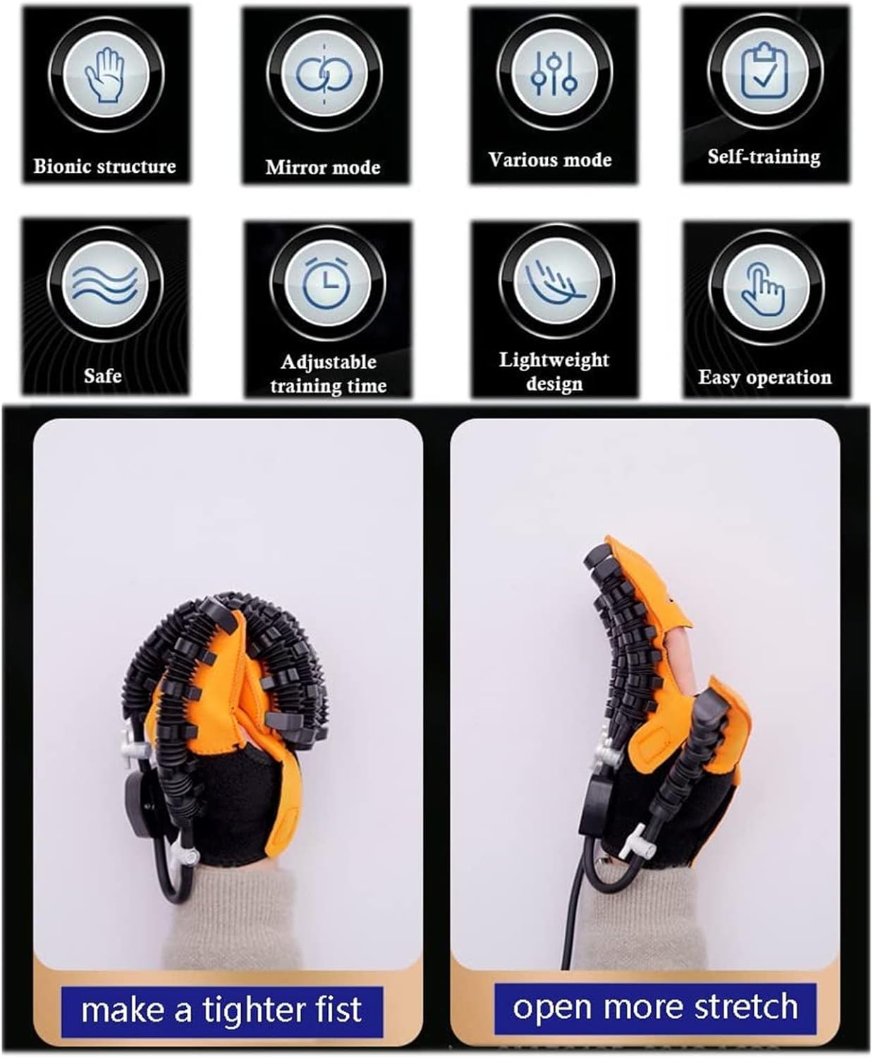 Both Hand Finger Rehabilitation Trainer Robot Gloves, Stroke Recovery Equipment, for Exercises Patients with Hand Dysfunct(Size:M Code,Color:Left+Right)