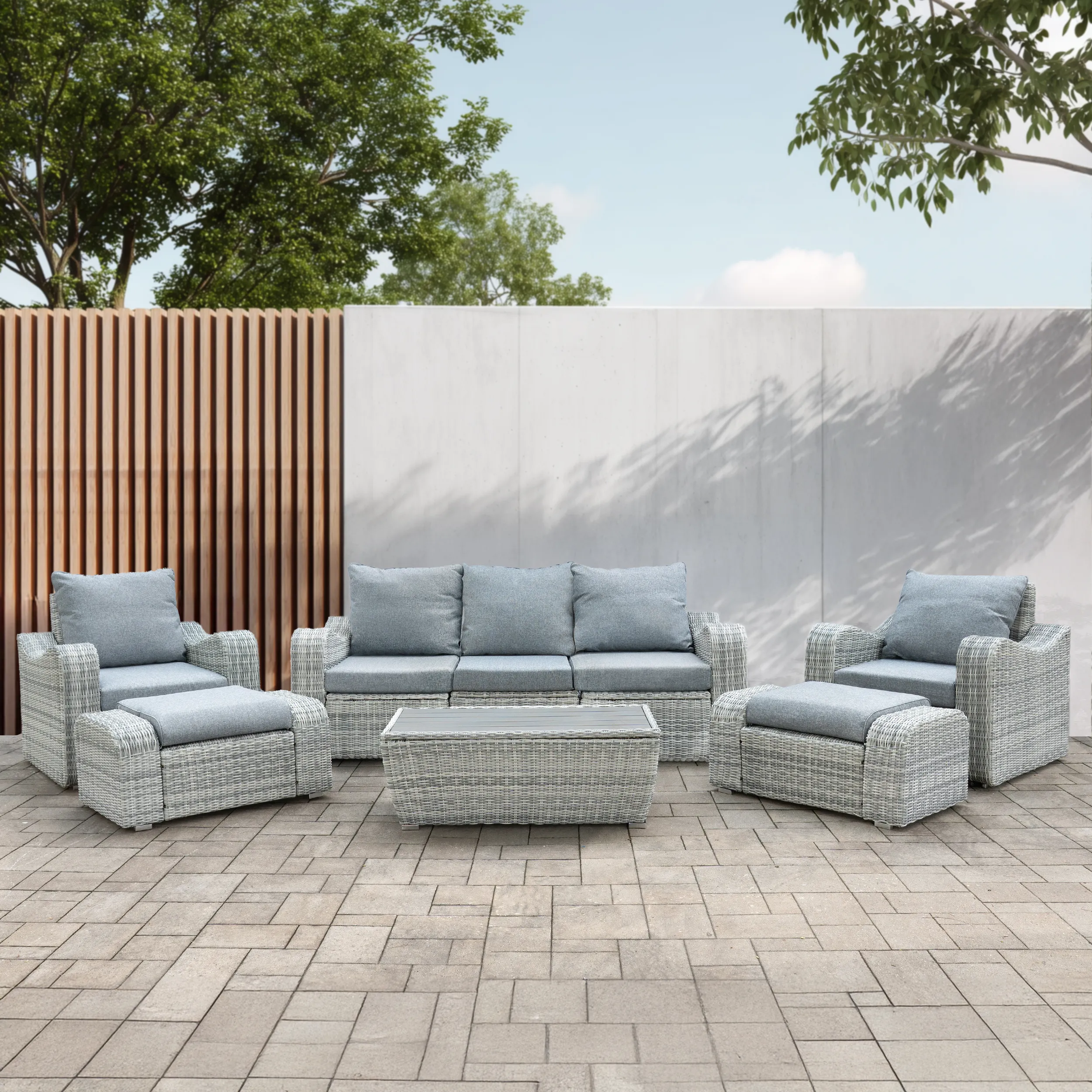 Deko Living 5 Piece Seating Gray Outdoor Wicker Sofa and Sofa Chair Set with Table (COP30112)