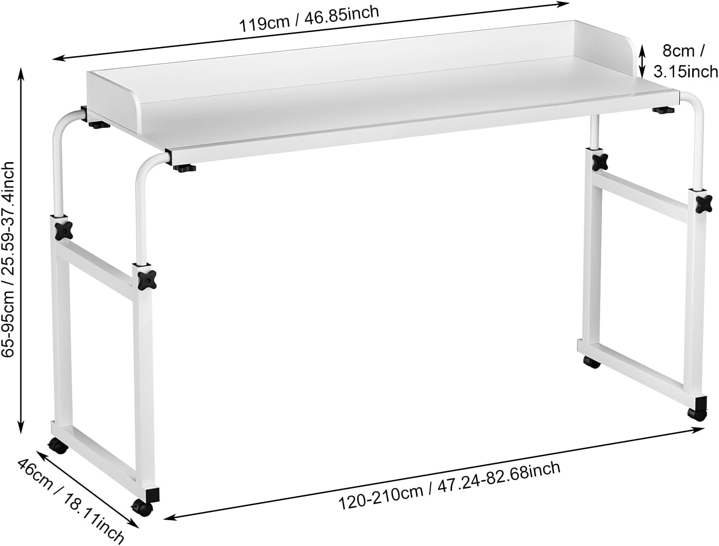 Overbed Table with Wheels | Overbed Desk with Adjustable Length and Height,Rolling Laptop Desk Heavy Duty Laptop Table for Hospital and Home,Rolling Over-The-Bed Laptops Desks (White)