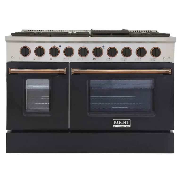 Kucht Signature 48-Inch 6.7 cu ft. Gas Range with Black Door and Gold Accents (KNG481-K-GOLD)