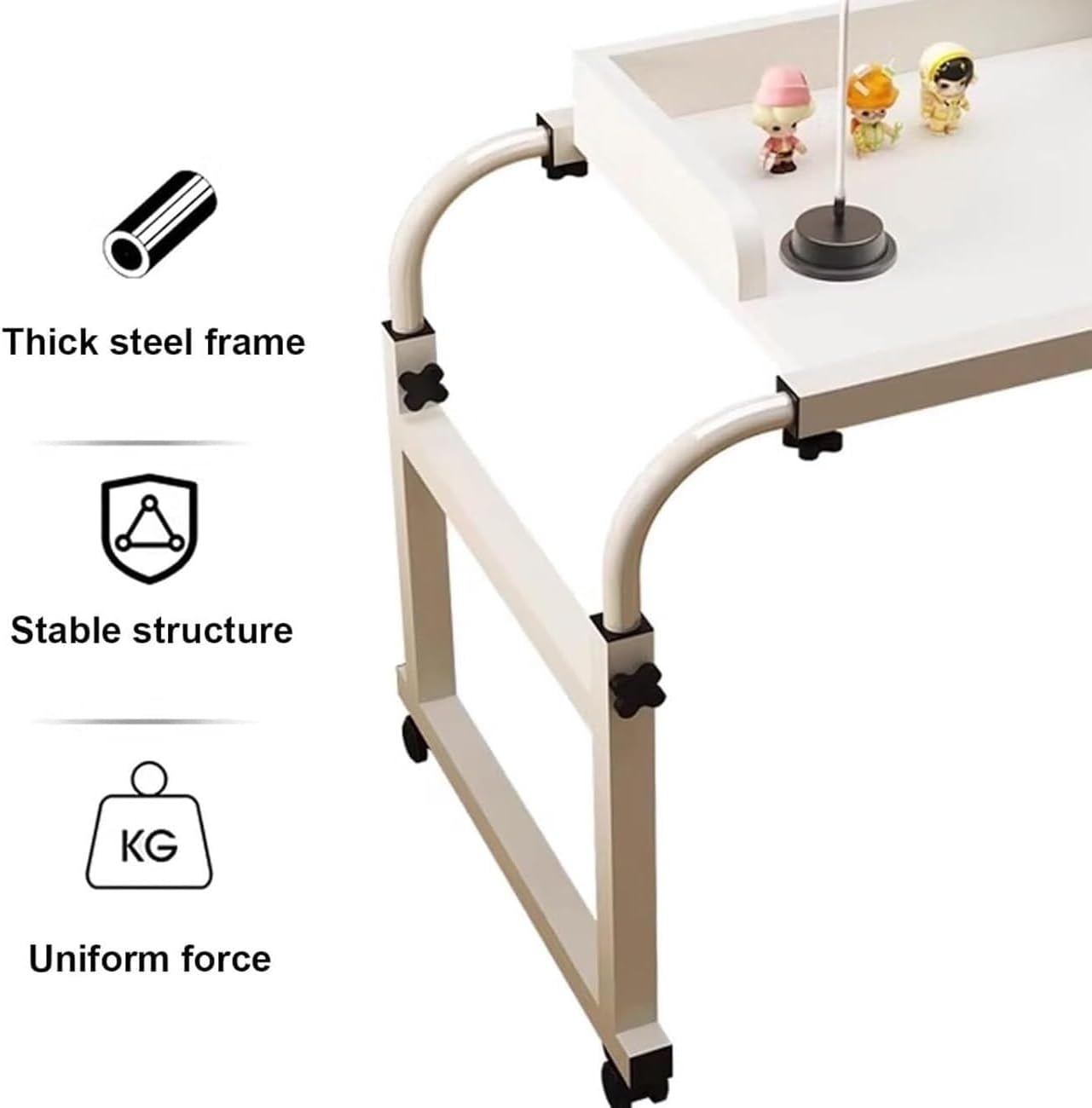 Overbed Table with Wheels, Rolling Laptop Table Over Bed Desk, Standing Workstation Laptop Cart, Home Office Hospital Workstation Table