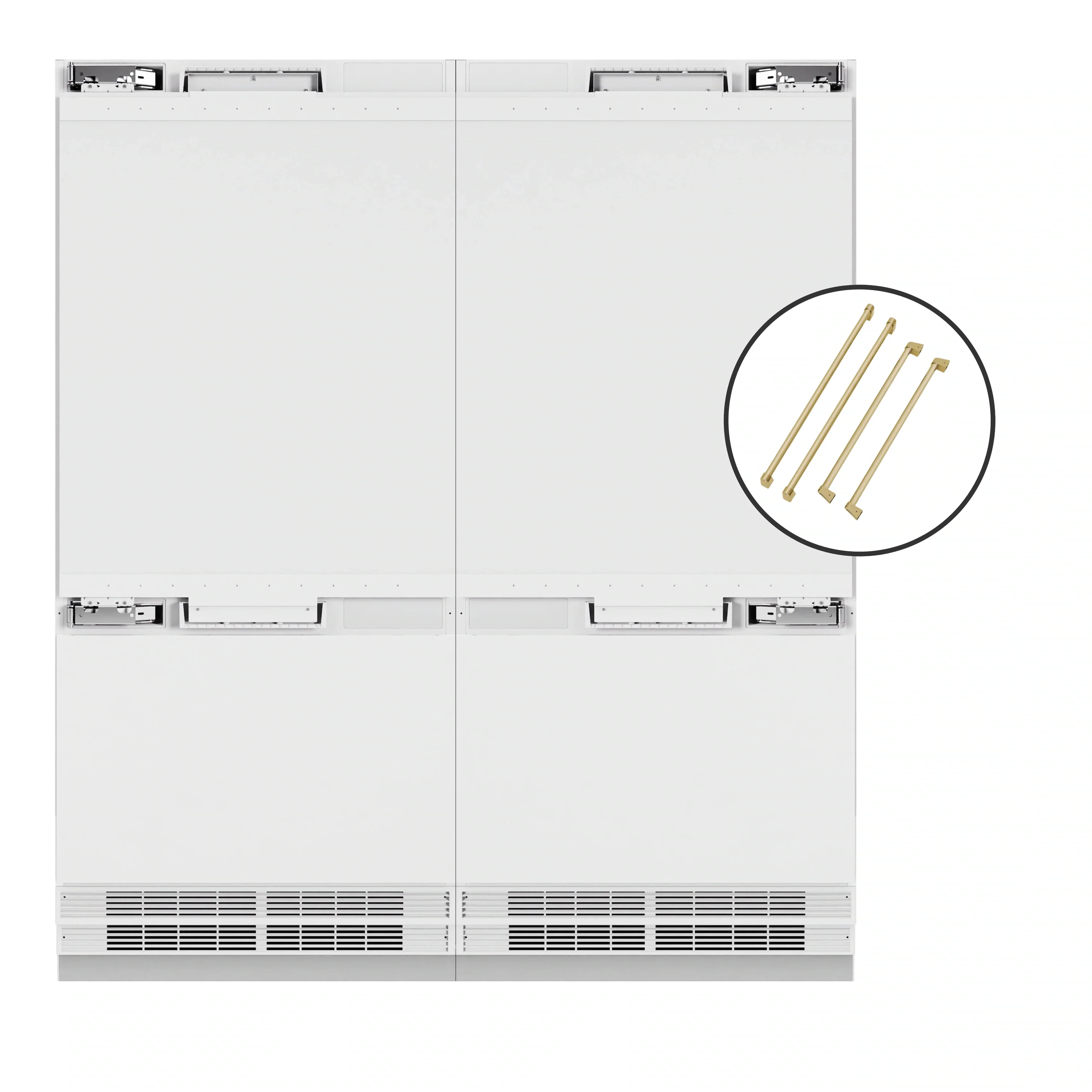 ZLINE Autograph Edition 72-Inch 39.6 Cu. Ft. French Door Built-In Bottom Freezer Refrigerator with Water Dispensers and Ice Makers in Panel Ready and Champagne Bronze Accents (RBITZ-72-CB)