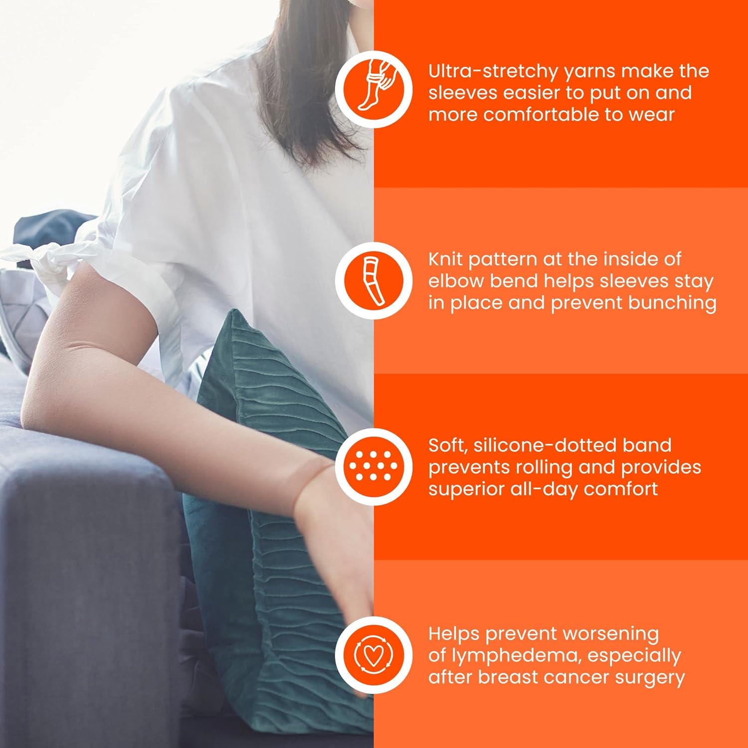 Ease Opaque Lymphedema Firm Arm Sleeve - Medium Long - Sand - 30-40 mmHg