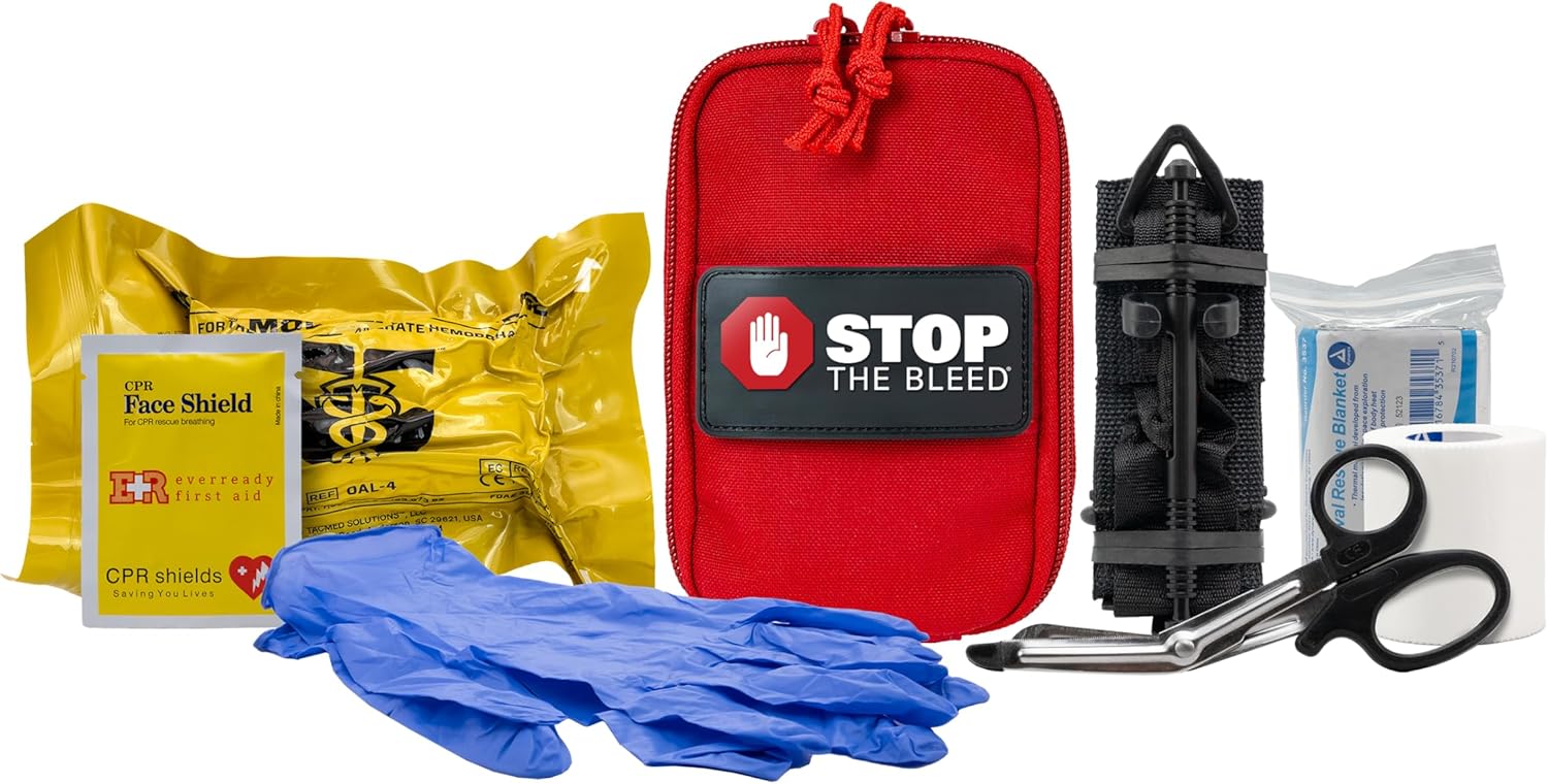 TacMed Solutions Stop The Bleed Kit – Basic Bleeding Control Red Nylon Pouch, Easy-to-Use Hemorrhage Control Kit, Emergency First Aid with Tourniquet and Emergency Bandage