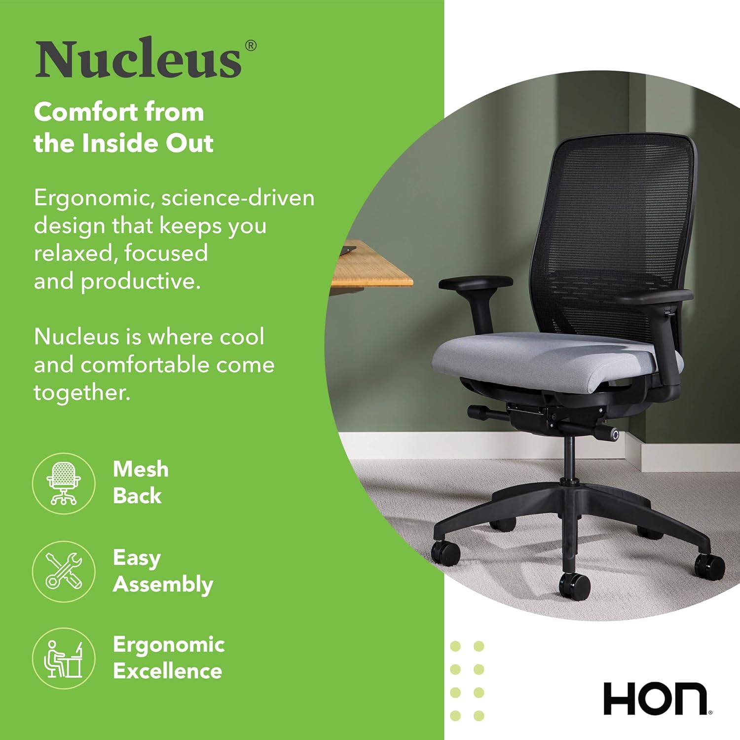 HON Nucleus Task Chair, Advanced Synchro-Tilt Control, Office Chair with Lumbar Support, Height and Width Adjustable Arms, Titanium Frame, Frost