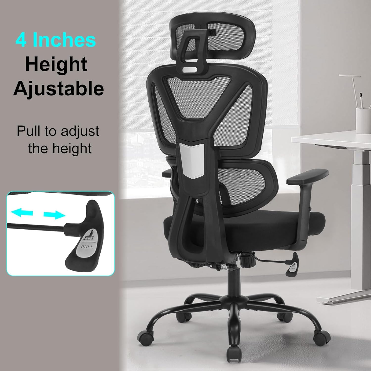 Ergonomic Office Chair, Ergonomic Desk Chair with Adjustable Height, Lumbar Support, High Back Mesh Home Computer Chair with Adjustable Armrests, Task Chairs for Home Office - 350lb Executive Chairs