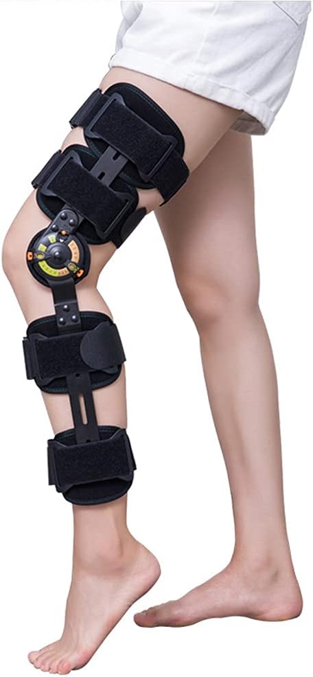 Hinged ROM Knee Brace Orthopedic Hinged Knee Brace Support, Adjustable Knee Joint Splint ROM Knee Orthosis Immobilizer Stabilizer Arthritis Ligament Injury Pr,Black-One Size