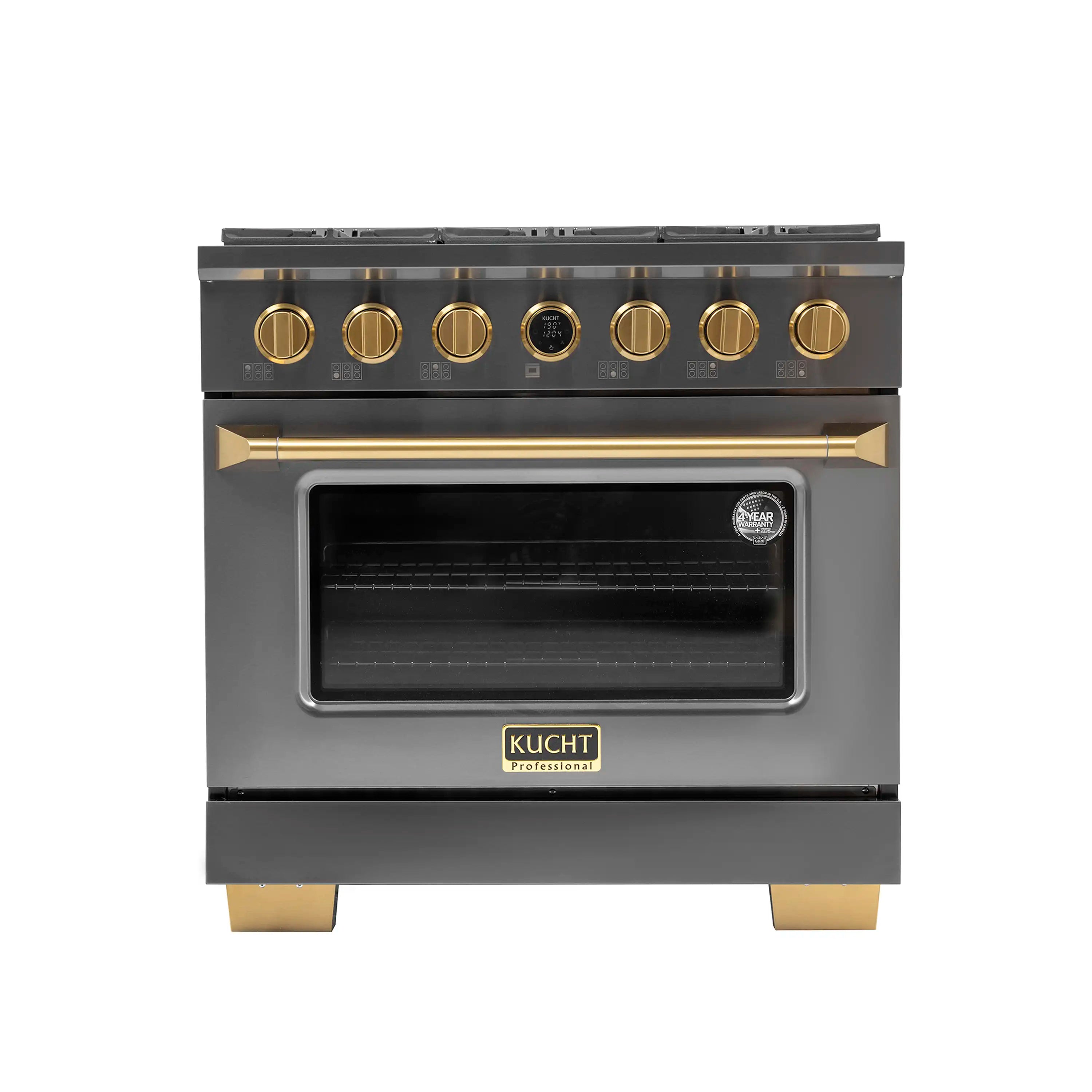 Kucht Horus 36-Inch Dual Fuel Range with 5.2 cu. ft. Electric Oven and 6 Gas Burners in Dark Titanium Stainless Steel with Digital Thermostat (KXD36)
