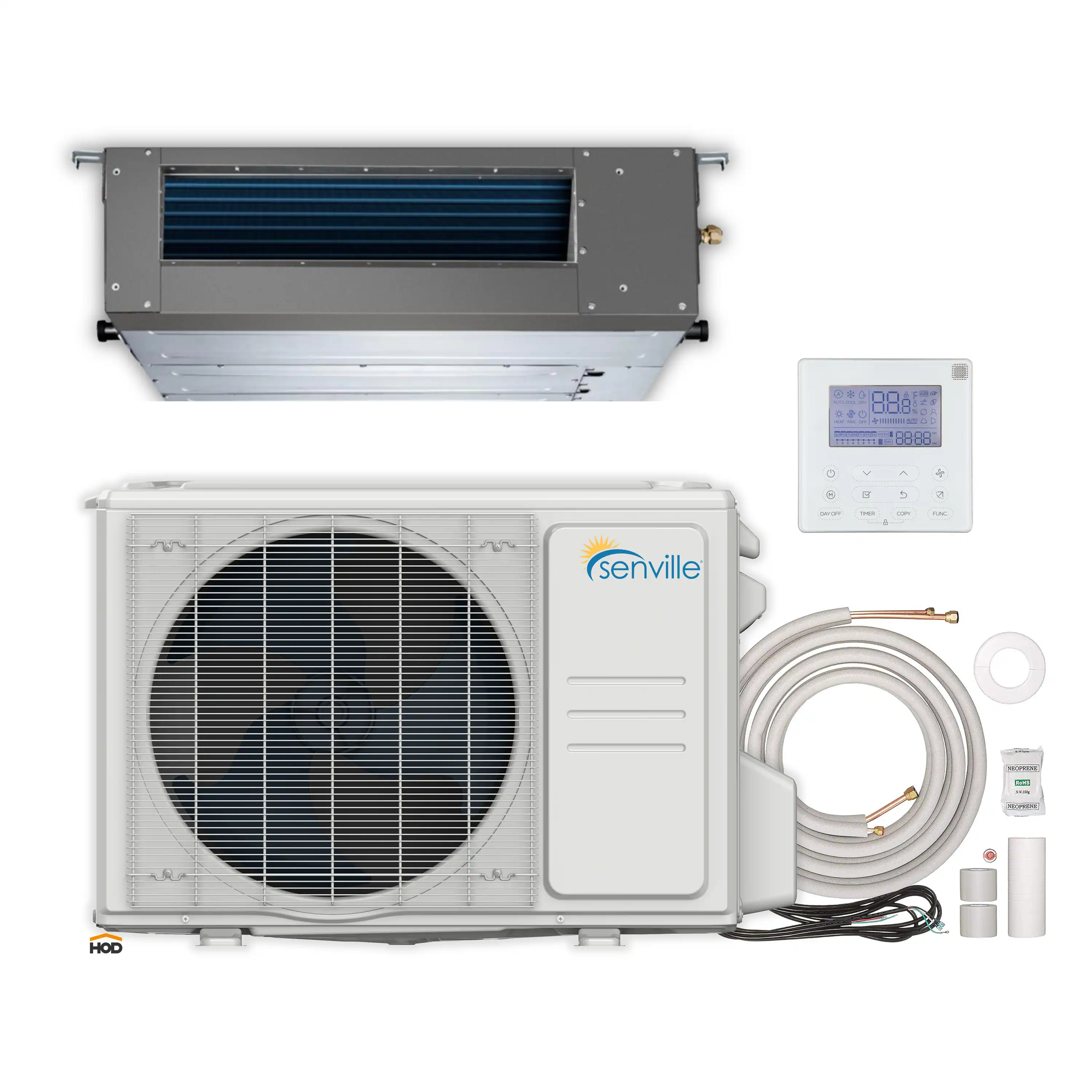 Senville 12K BTU Mini Split with 20 SEER2, 230V Concealed Duct Air Conditioner and Heat Pump Condenser (SENA-12HF-ID)