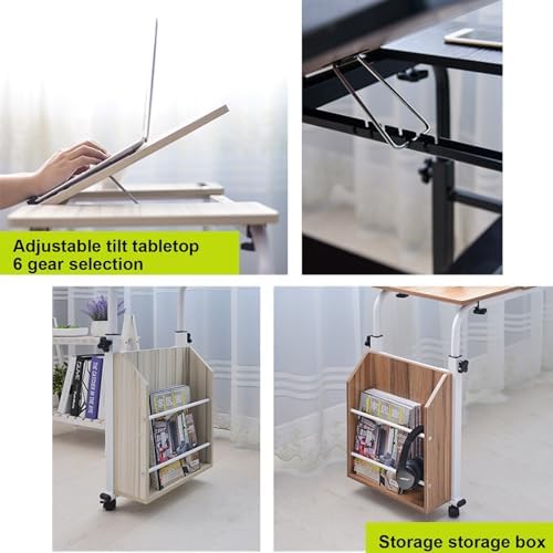 Over Bed Table, Over The Bed Table with Wheels, Rolling Bed Table, Mobile Desk, King Size Bed Frame, Adjustable Height and Length for Hospital and Home Use (Color : Oak, Size : 120cm/47.2in)