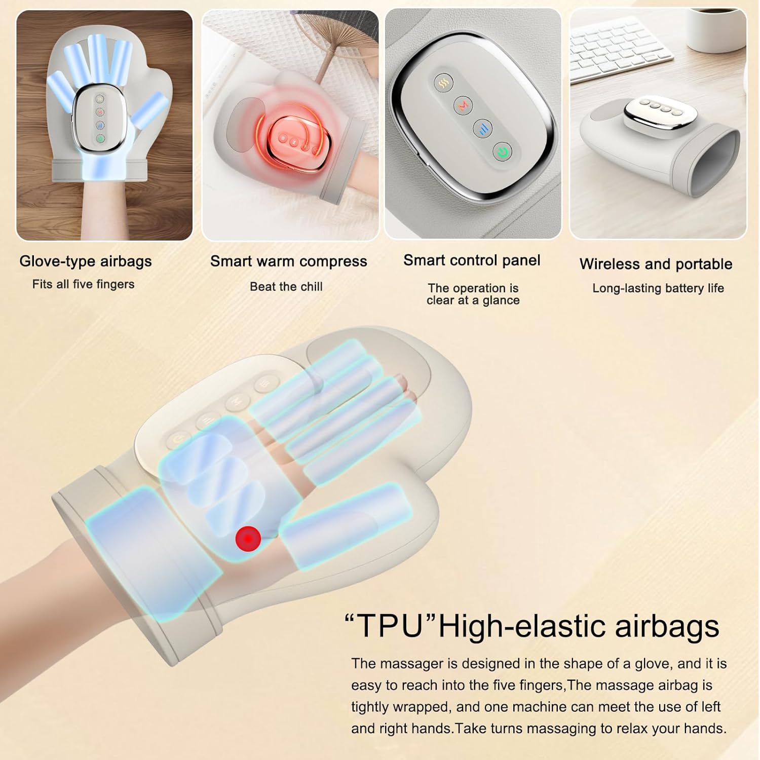 Hand Massager with Heat and Compression - Relieve Wrist Muscles Pain, Arthritis and Carpal Tunnel, Electric Kneading Massage, Portable and Cordless Design, Ideal Gift for Women/Men