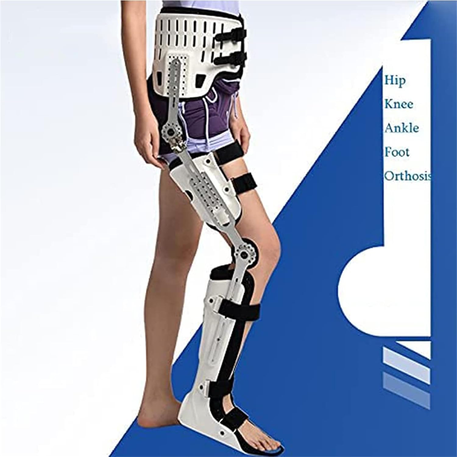 Hip Knee Ankle Foot Orthosis Braces, Adjustable Thigh Knee Leg Ankle Joint Support Protective Gear, For Women And Men, left