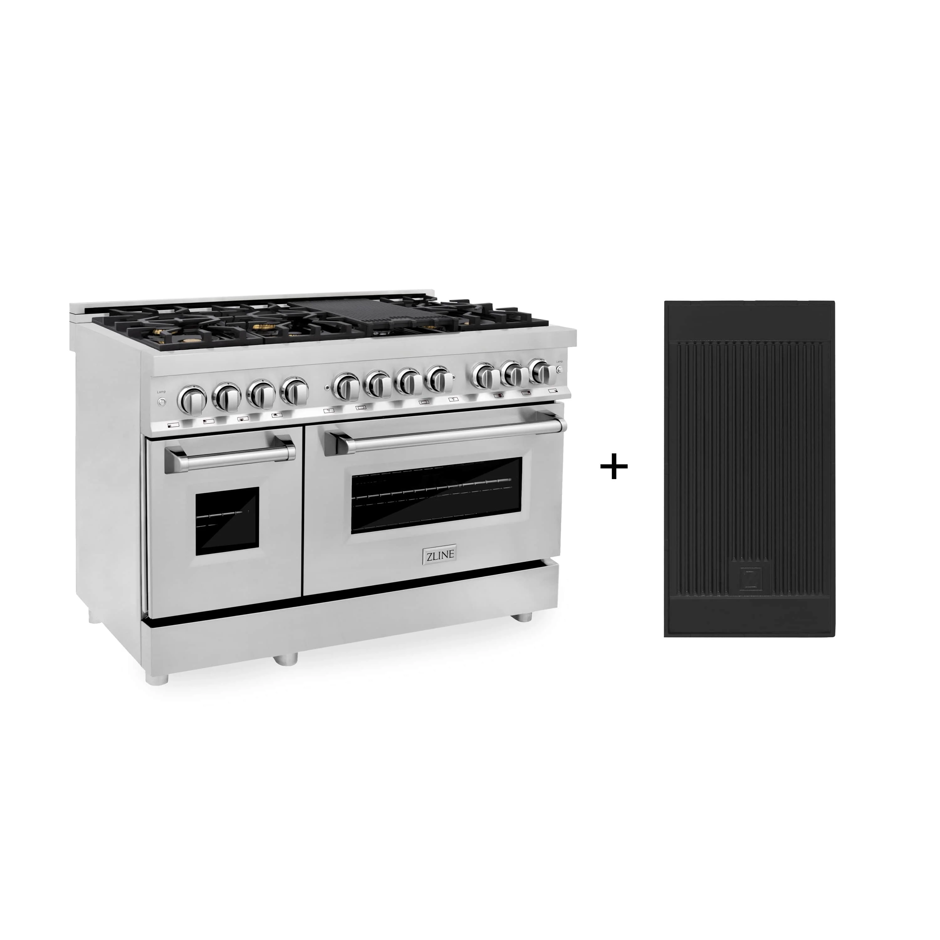 ZLINE 48-inch Legacy Series Dual Fuel Range with 7 Gas Brass Burners, Griddle and 6.0 Cu. Ft. Electric Oven in Stainless Steel (RA-BR-GR-48)