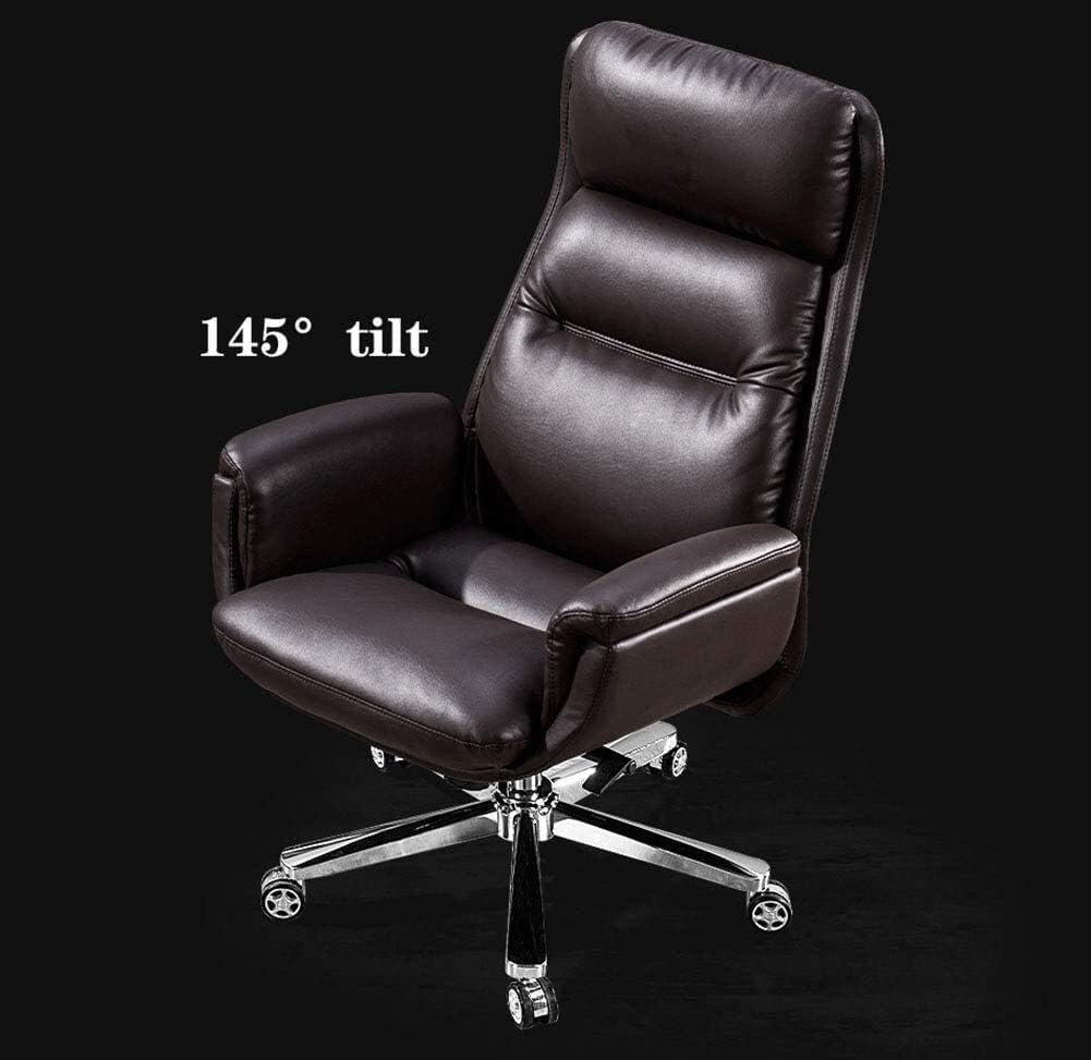 Executive Swivel Adjustable Swivel Office Desk Chair with Armrests Lumbar Support Desk Ergonomic Chair High Back Leather Office Chair Boss President Manager Chair Soft and Moderate
