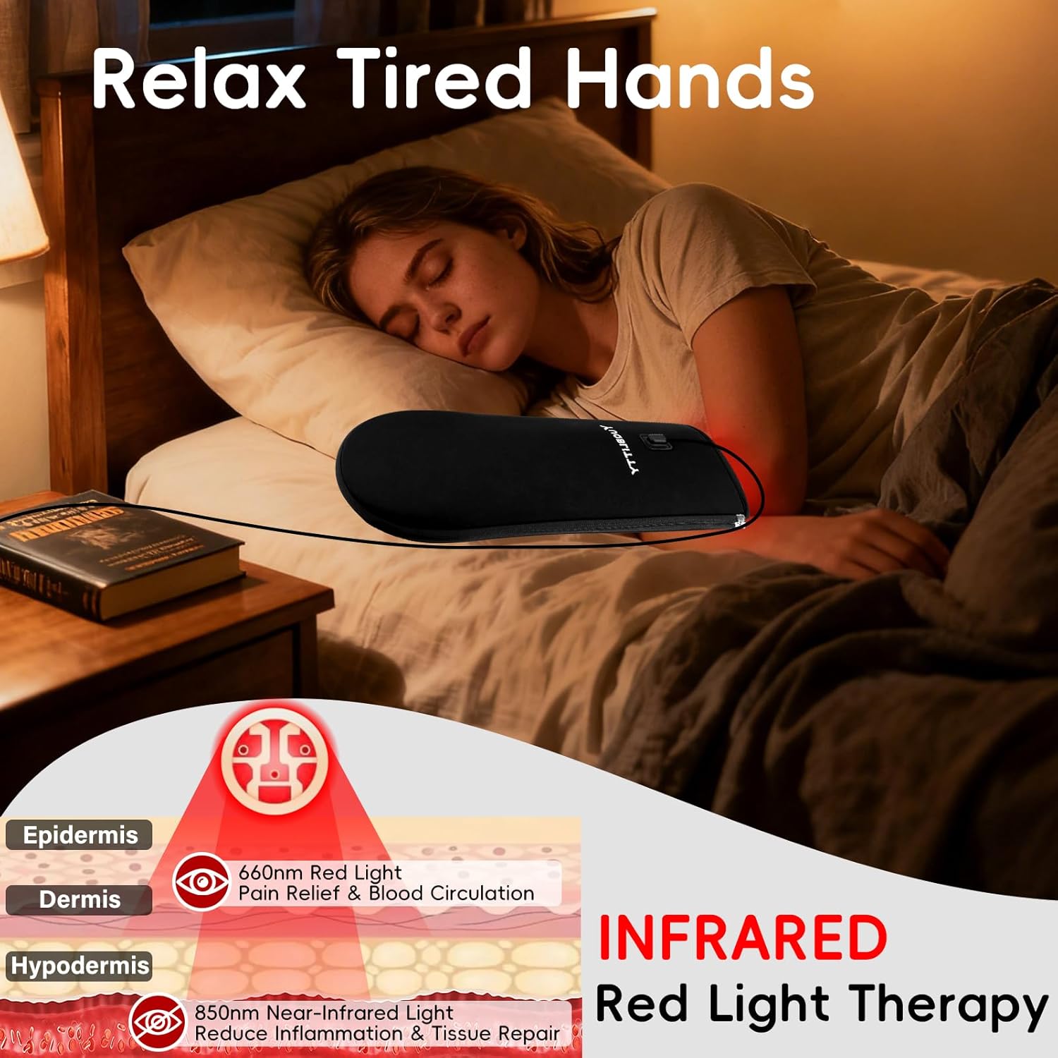 Oversized Red Light Therapy for Hands Wrist Joints and Body, 660nm and 850nm Near-Infrared Heated Hand Glove Therapy, Timer, Small Red Light Therapy Mat at Home Relaxation, Gifts for Women Men