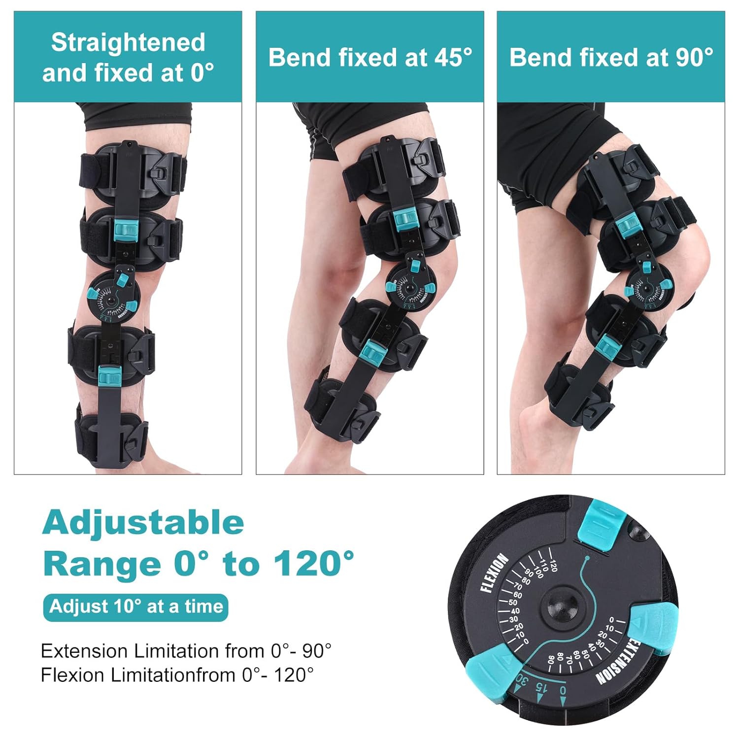 Hinged ROM Knee Brace, Adjustable Post Op Knee Immobilizer with Side Stabilizers, Medical Orthopedic Knee Support for Arthritis, ACL, MCL and PCL Injury