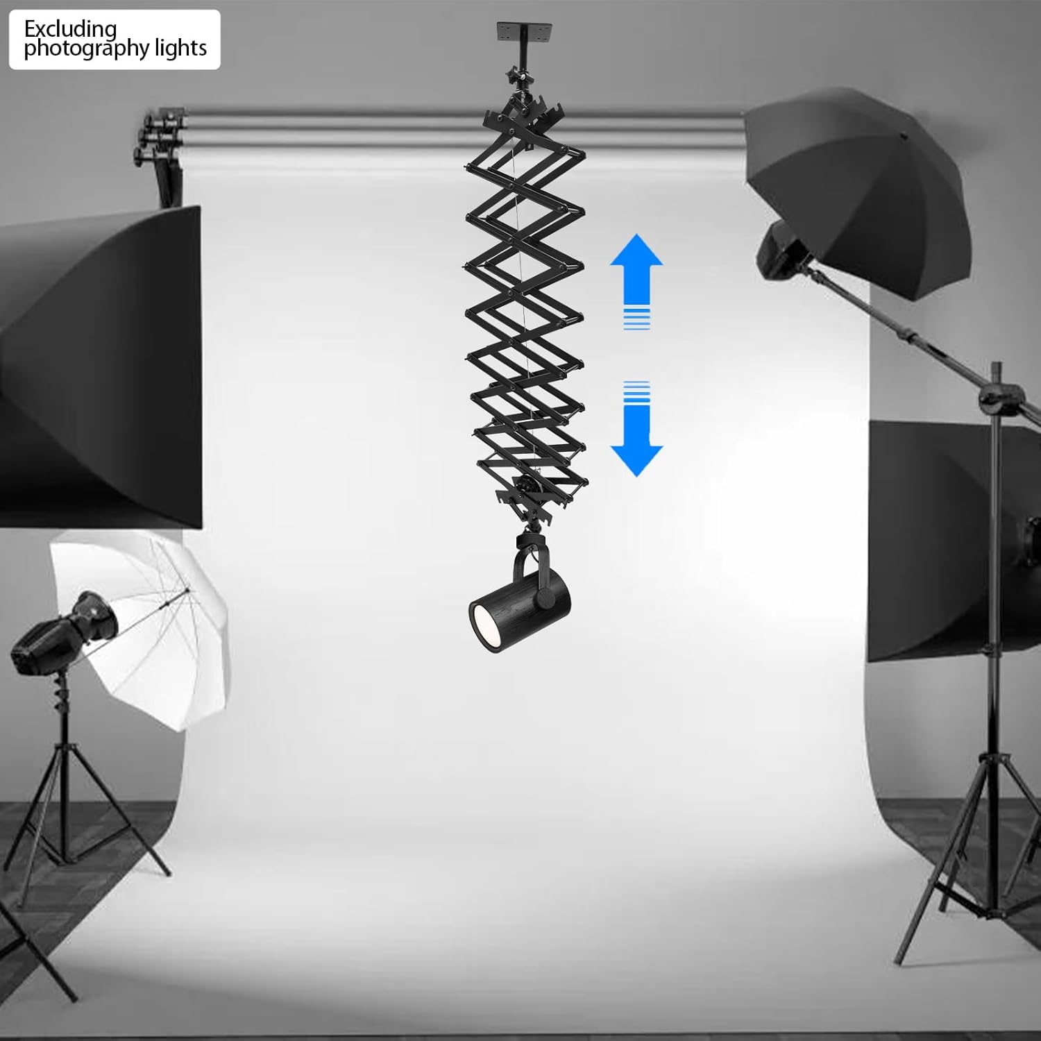 Photography Ceiling Rail System, Stretch Ceiling Light Mount Support with Safety Rope, Photograph Lighting Kit Stretch Ceiling Drop Pantograph for Studio, Retractable 21.7-78.7 in Up to 22 Lbs