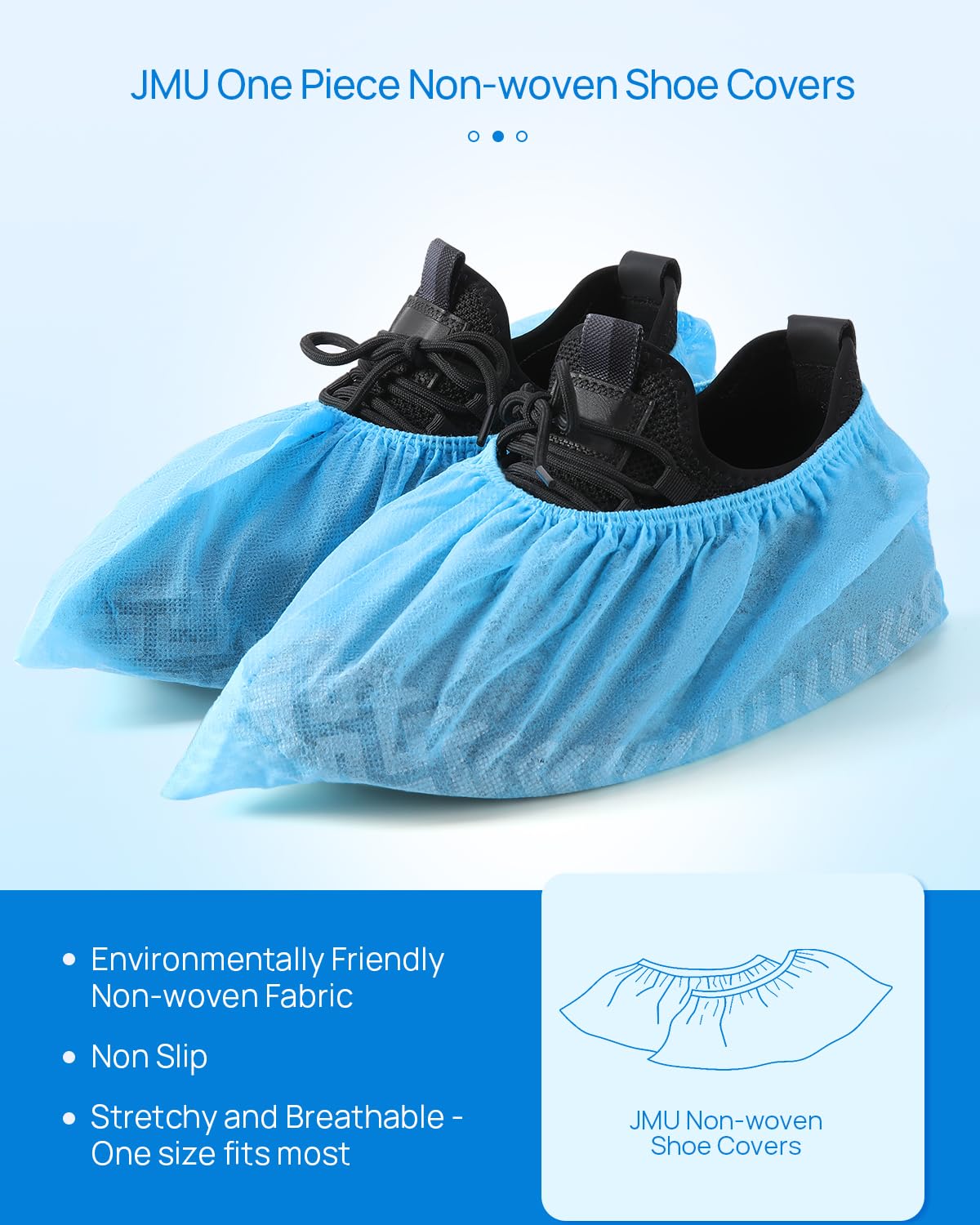 JMU 100 Pcs Disposable Isolation Gowns Bulk, Polypropylene Medical Gowns Long with Knitted Cuffs Bundle with 1000 Pcs Shoe Covers Disposable, Non-Woven Fabric Shoes Covers, Blue