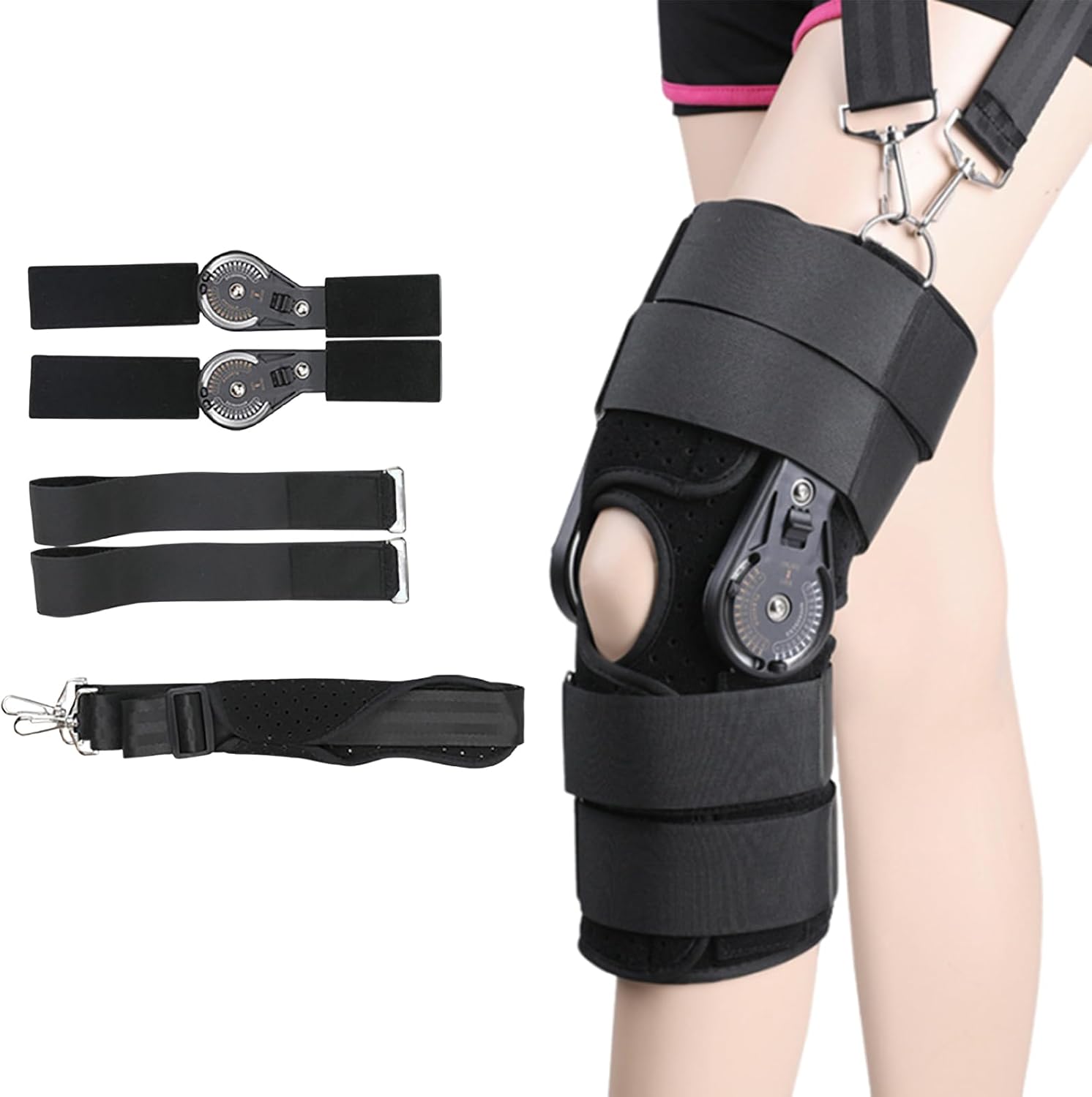 Knee Support, Knee Brace, Adjustable Angle Acl MCL Pcl Ligament Injury ROM Knee Knee Immobilizer Support Stabilizer for Recovery,L