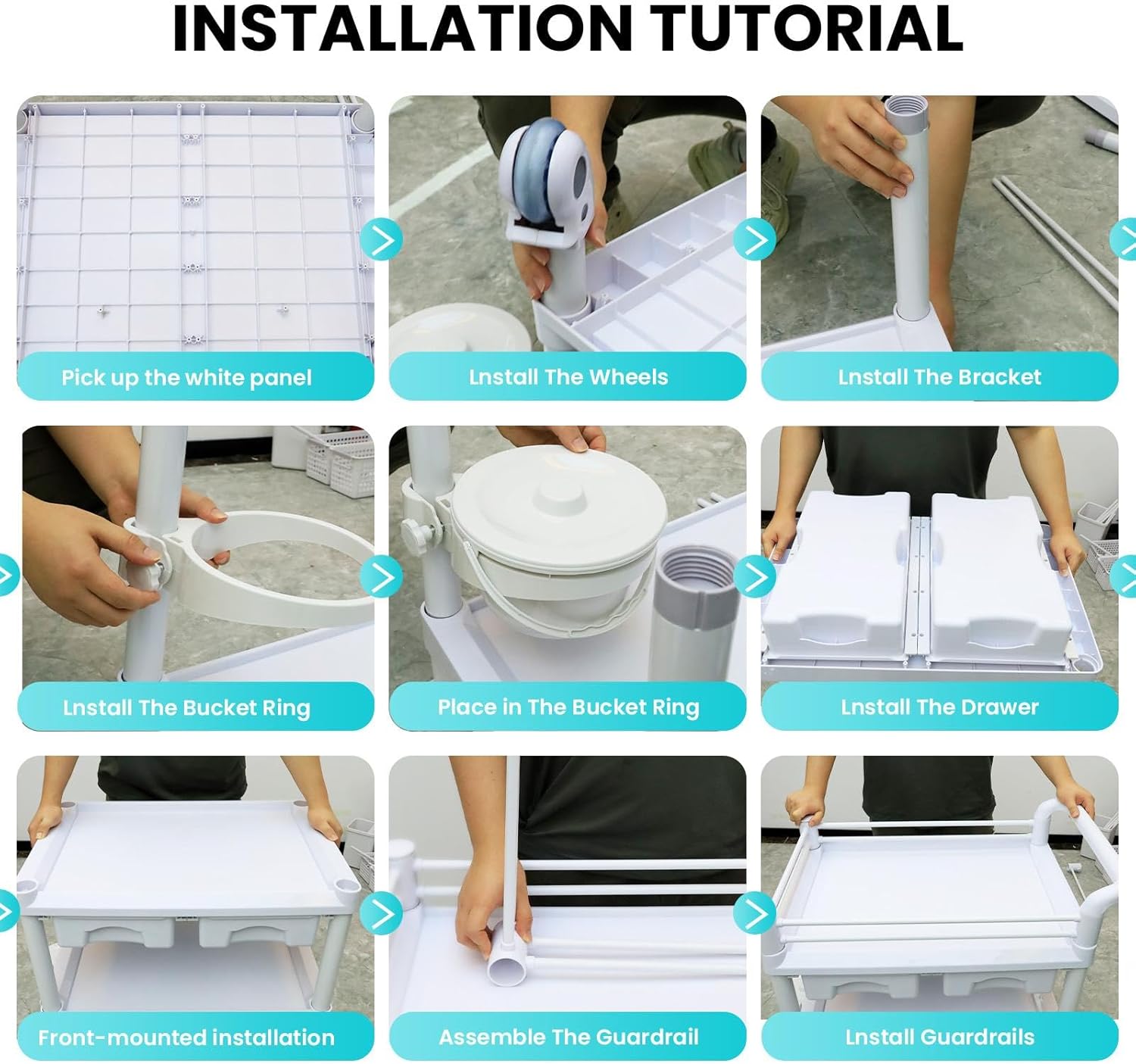 Rolling Utility Cart - ABS 110LBS Capacity, 3-Tier Utility Salon Rolling Trolley with 3 Big Baskets/2 Hidden Drawers, Rolling Cart with Drawers for Medical Supplies/Home/Salon