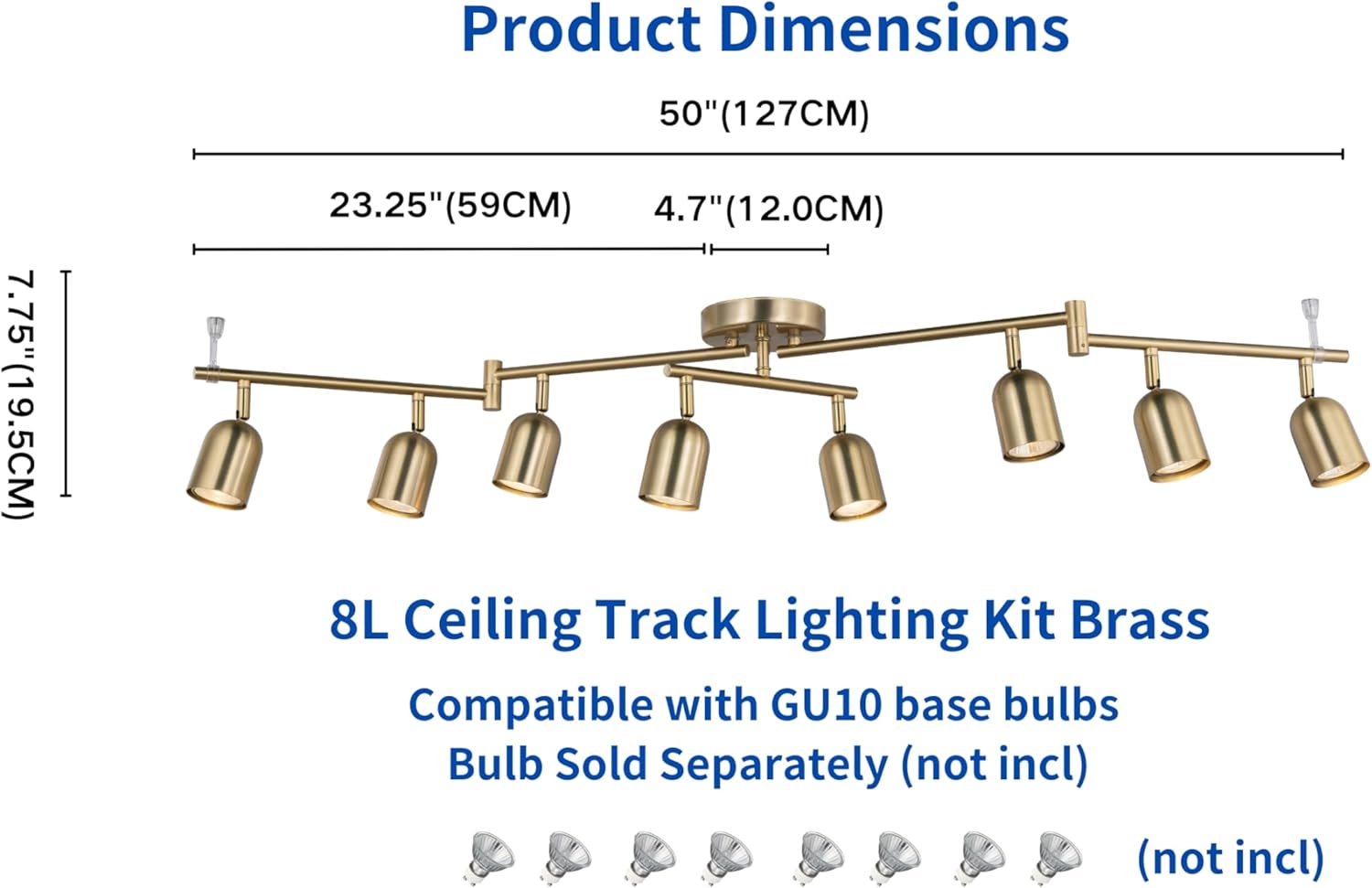 8 Light Modern Track Lighting Fixtures, Matte Brass Center Rotatable Bar Ceiling Spotlight, Foldable Arms Track Lighting Kit for Kitchen,Dining,Living Room Bedroom,GU10 Bulb Not Included