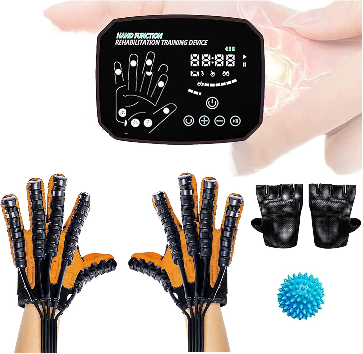 2PCS Rehabilitation Robot Gloves,Hemiplegia Finger Glove Rehabilitation Trainer Stroke Recovery Equipment for Left and Right Hand Promote Blood Circulation Resolve Stiff Hands (L,Yellow)