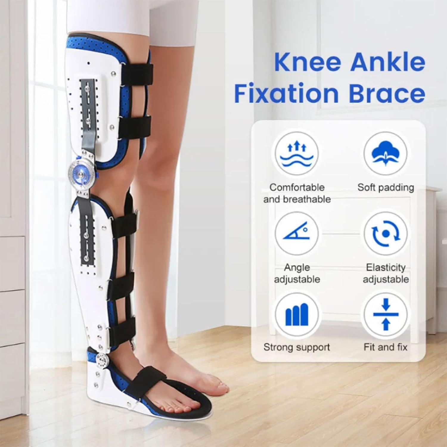 Knee Ankle Foot Orthosis Brace - Adjustable Knee Joint Fixed Brace Hinged Knee Support Lmmobilizer, Soft and Breathable, Helps to Improve Balance Leg Stre,Left,L