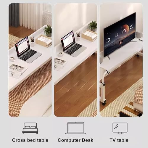 Over Bed Table with Wheels, Table Over Bed, Adjustable Overbed Table, Adjustable Height and Width Office Desk, Standing Workstation Laptop Cart, for Laptop, Eating, Home, Hospital (Color : W