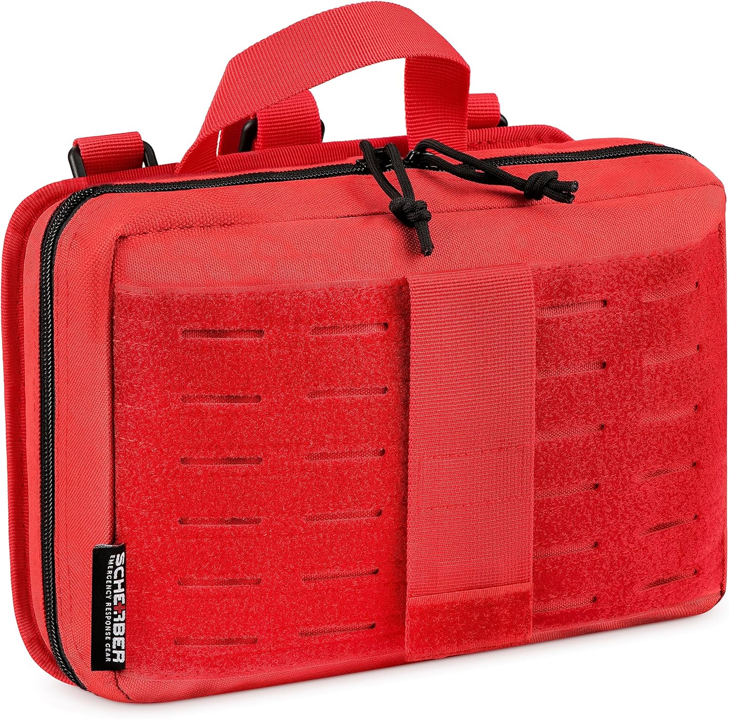 Scherber Vehicle IFAK Emergency Trauma Kit | 95+ Medical Supplies & Equipment, NAR Tourniquet & CPR Mask | Fully Stocked Rip Away Molle Pouch for Car, Home & Professional First Aid | Ultimate, Red