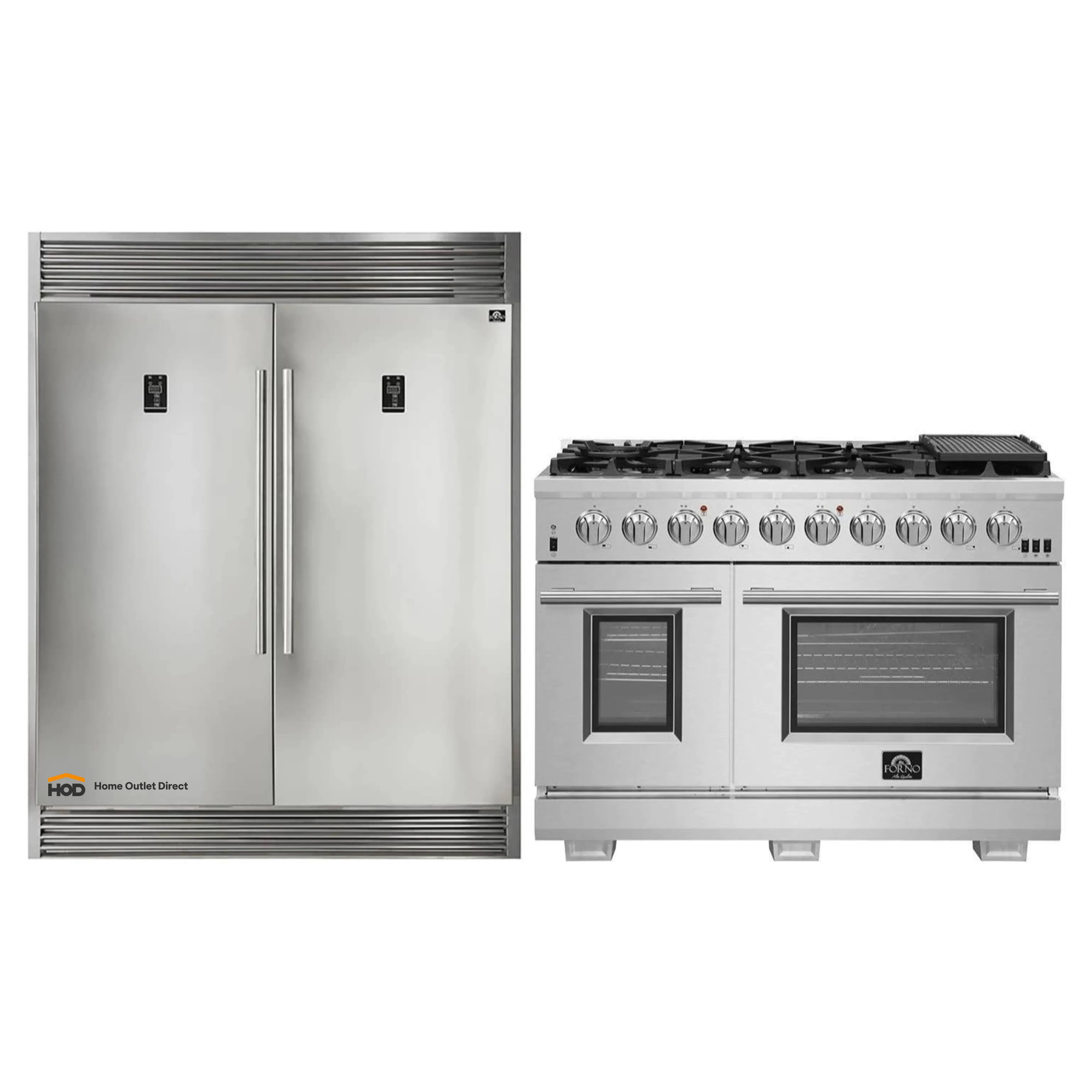 Forno 2-Piece Appliance Package - 48-Inch Gas Range  & 60-Inch Pro-Style Refrigerator in Stainless Steel (FBDL-019-04CAUS)