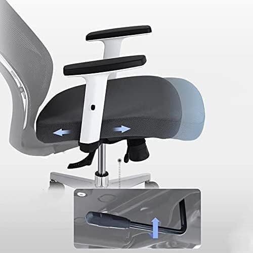 Breathable Mesh Office Chair, High Back Desk Chair with Armrest, and Headrest, Executive Chair Adjustable Lumbar Support Computer Chair (White+Grey