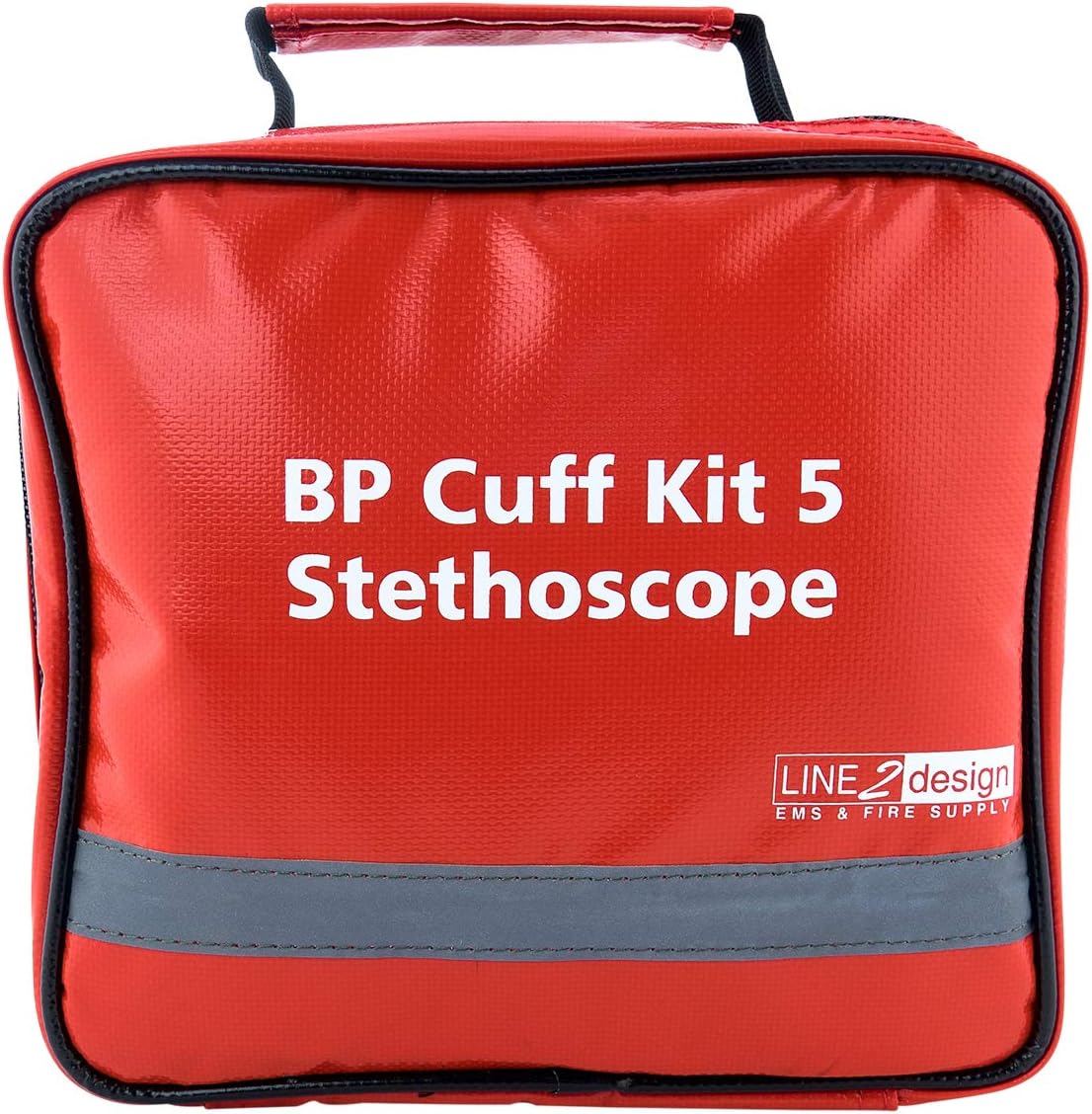 LINE2design Manual BP Cuff Kit 5 Infant Child Adult Large Adult & Thigh - EMS Deluxe Aneroid Sphygmomanometer Blood Pressure Monitor Set + Stethoscope with Carrying Case – Red