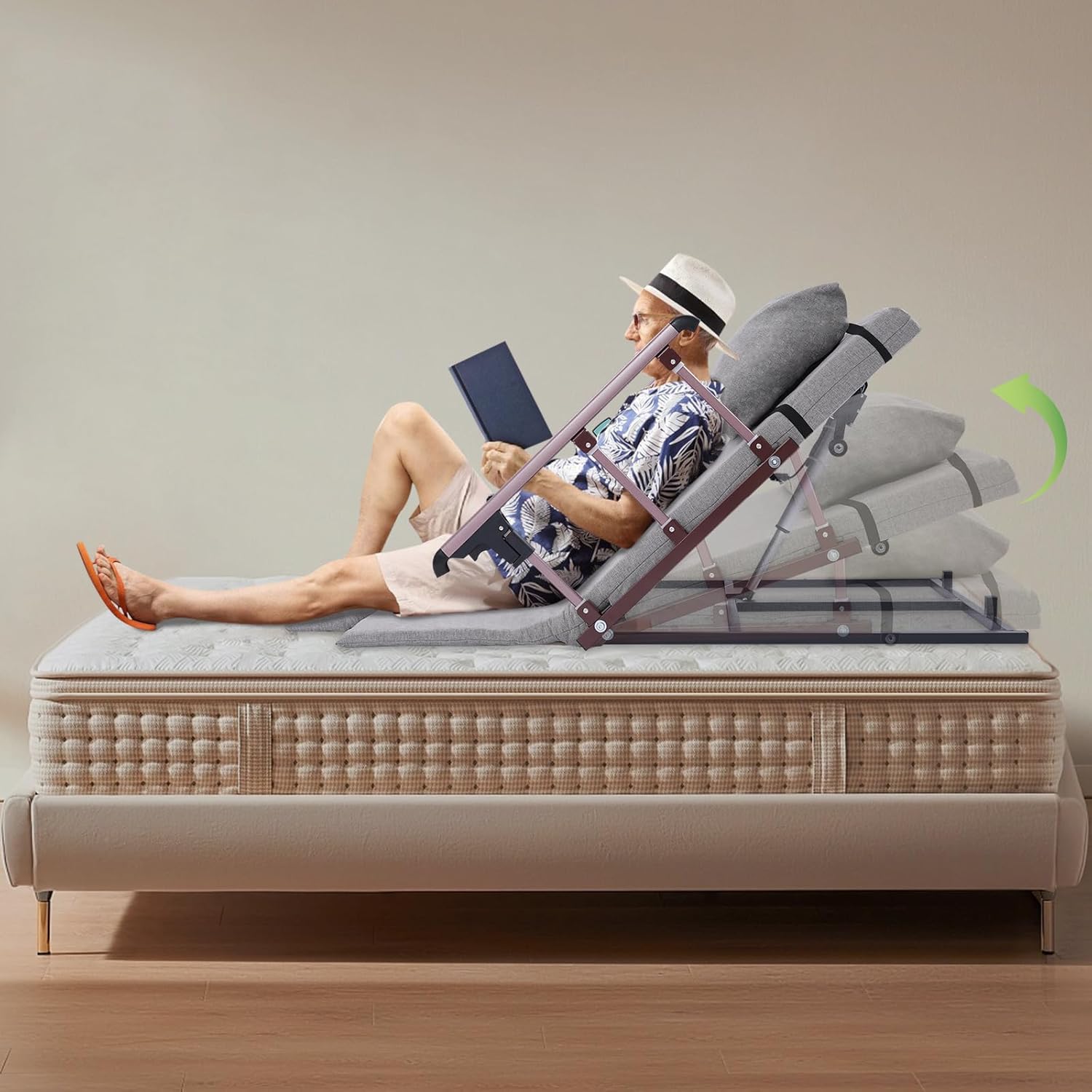 Electric Lifting Backrest Adjustable Bed Back Rest Electric Auxiliary Backrest for Elderly Pregnant Women Back Lumbar Support, 660lbs Capacity, Folding Armrests, 47.2