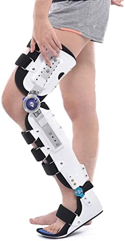 HUANGJUN Hinged Knee Foot Support Brace, Adjustable Post Knee Support Orthosis Immobilizer Protector, Full Leg Stabilizer Knee Orthosis Splint, Right, Movable Bare Feet
