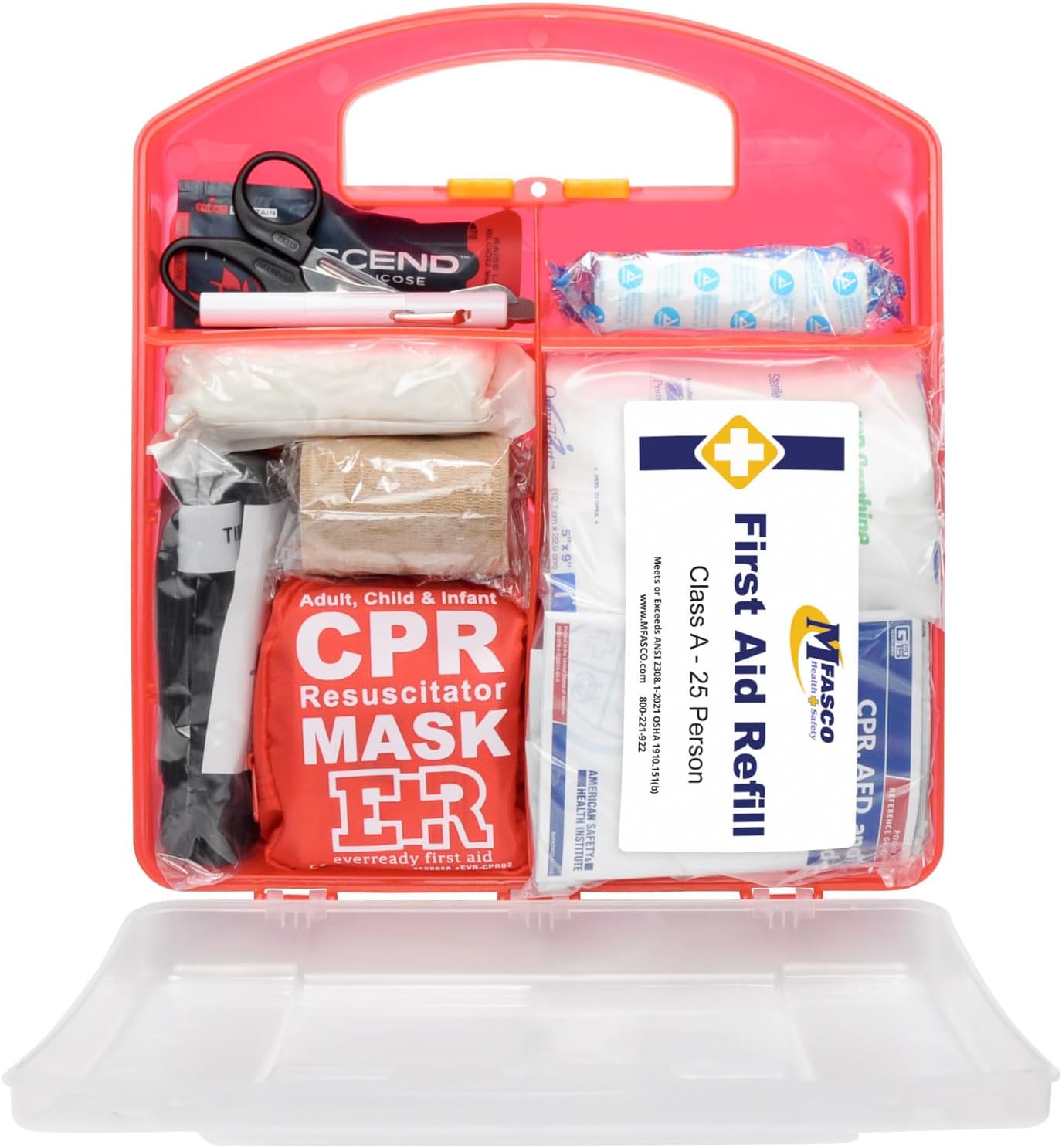 MFASCO Emergency Kit & First Aid Combo Kit - Combines Basic First Aid with supplies for Major Injuries - OSHA 2021 Class A Compliant - First Aid Kit for Business - First Aid Kit for Home and Workplace
