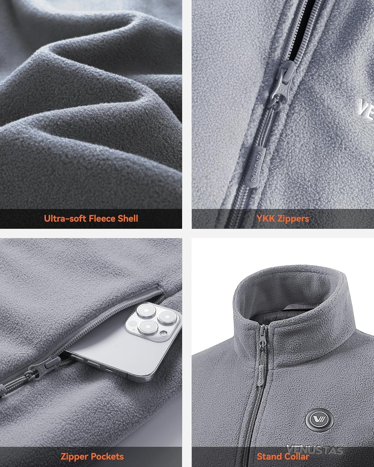 Venustas Women's Fleece Heated Jacket with Battery Pack, Soft Lightweight Heating Coat for Outdoor Activities