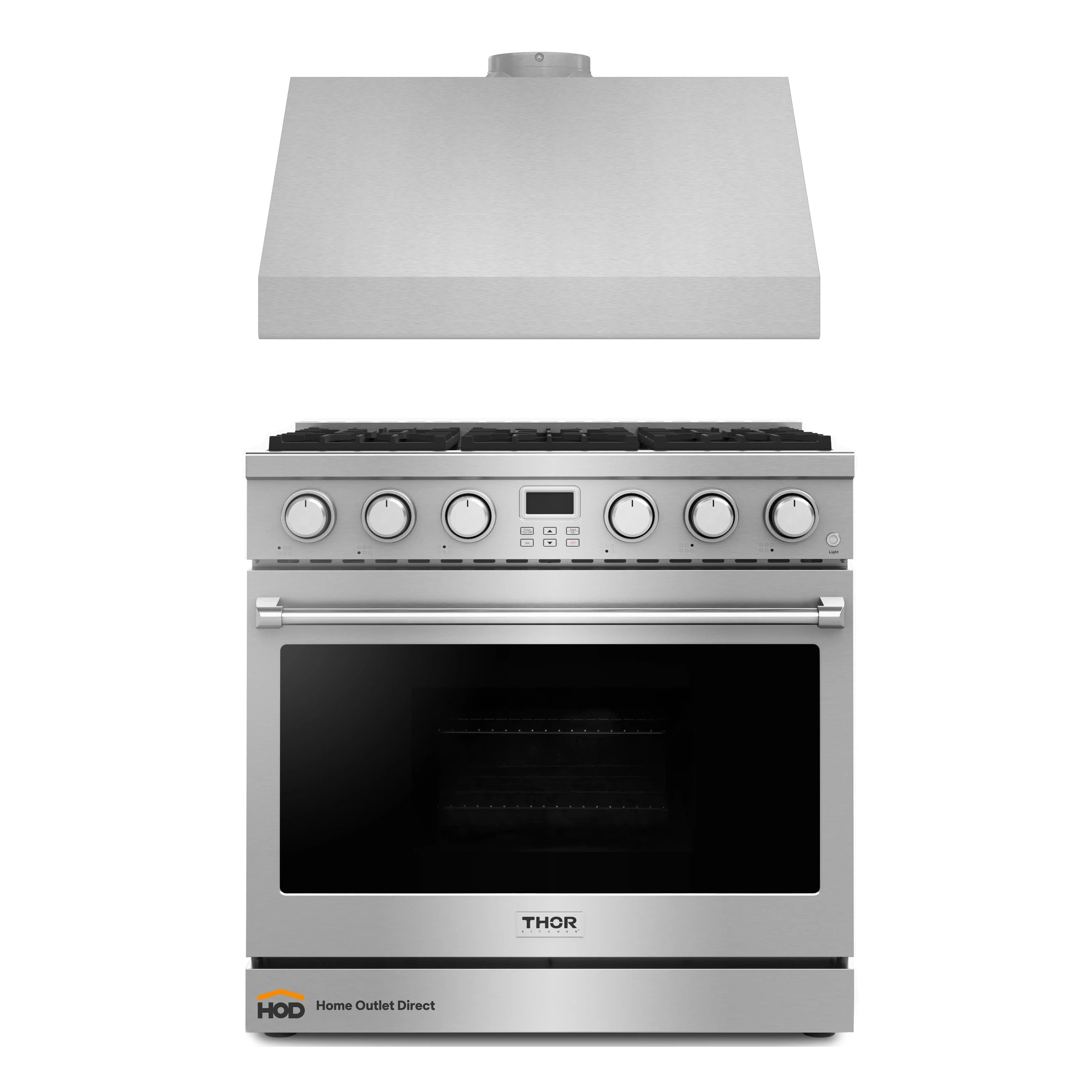 Thor Kitchen A-Series 2-Piece Appliance Package - 36-Inch Gas Range and Under Cabinet Range Hood in Stainless Steel