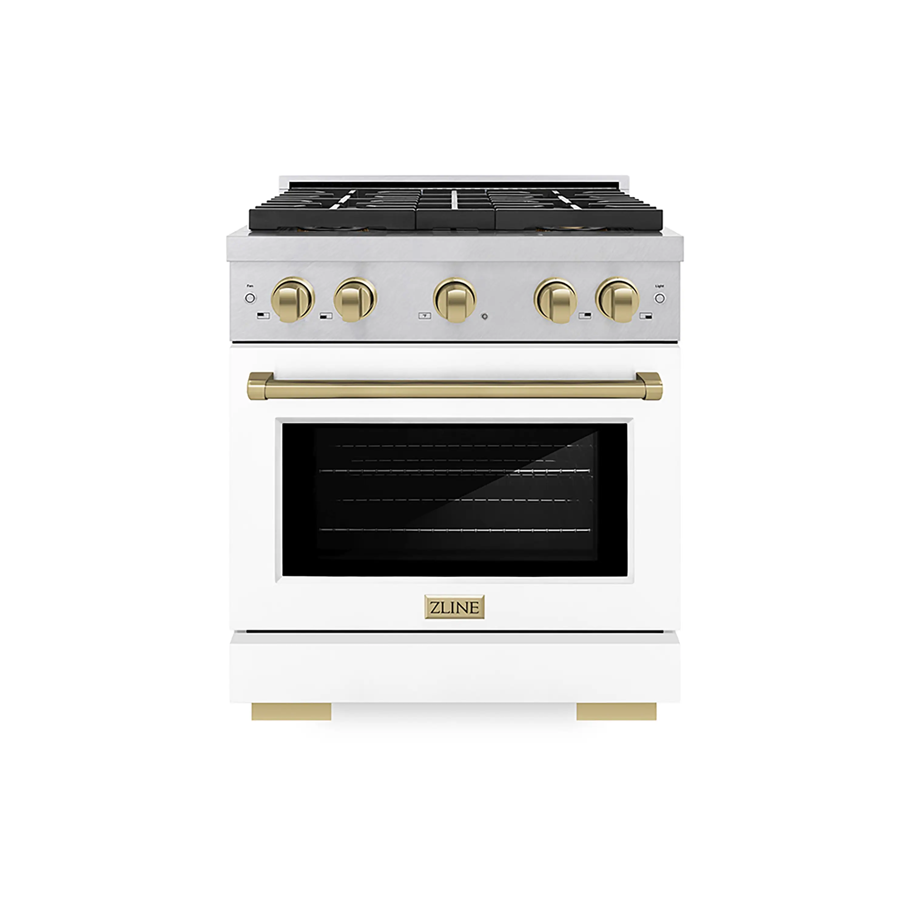 ZLINE Autograph Edition 30-Inch 4.2 cu. ft. Paramount Dual Fuel Range with 4 Burner DuoPro鈩?Cooktop and Electric Convection Oven in Satin Stainless Steel with White Matte Door and Champagne Bronze Accents (PSDRSZ-WM-30-CB)
