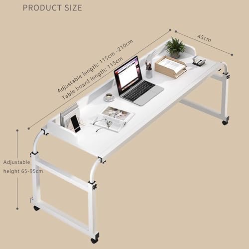 Laptop Cart Over Bed Desk，Over Bed Desk Height Adjustable 65-95cm Food Tray Desk Rolling Medical Table Stretchable Lazy Design Portable Desk with Castor Wheels(Color:Wood)