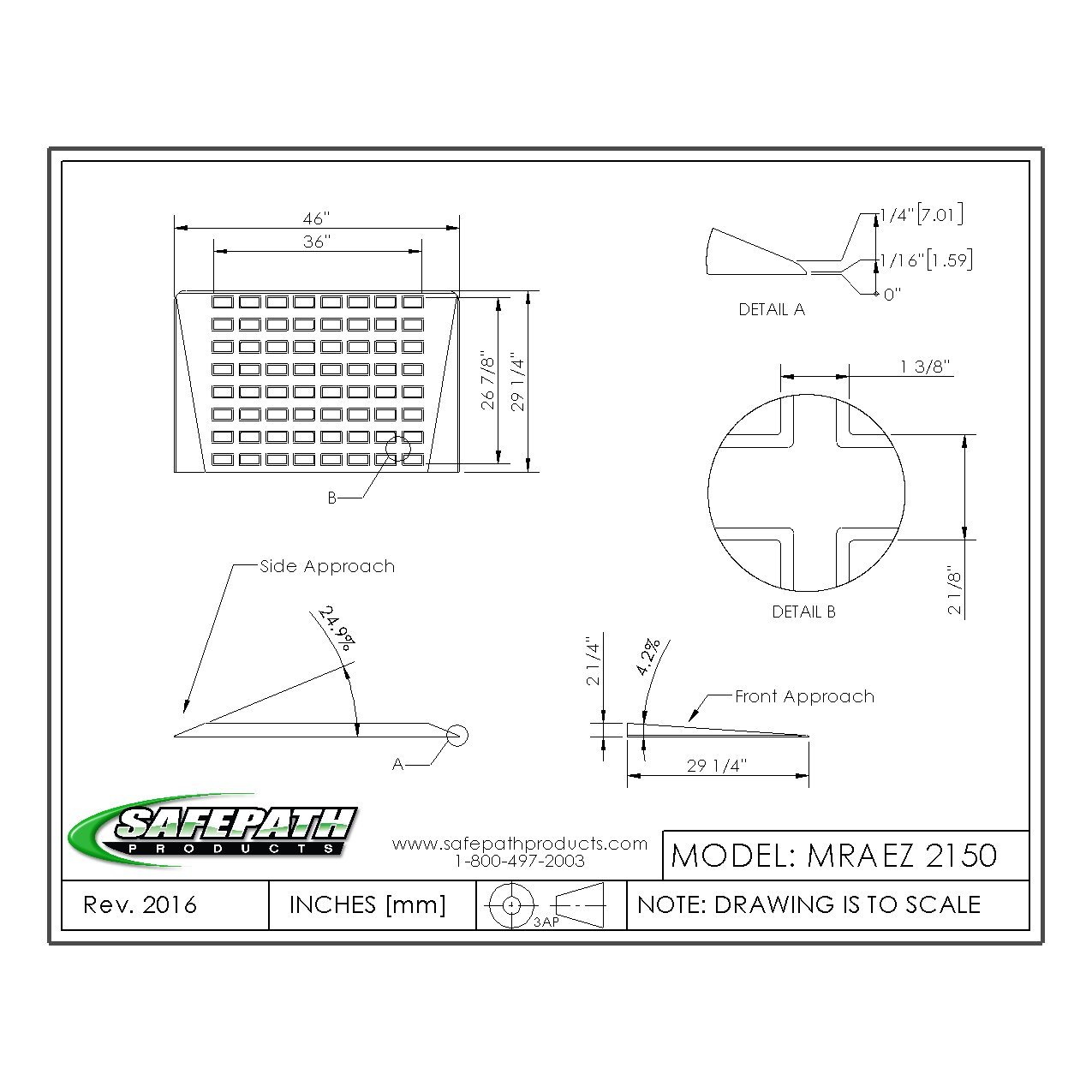 SafePath Multi-Purpose Threshold Ramp - ADA Compliant Ramps 2 1/4 Inch H x 29 3/4 Inch D x 46 Inch W | Wheelchair, Handicap, and Walker Access - Made in The USA