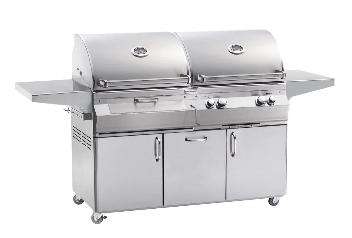 Fire Magic Aurora A830s 46-Inch Propane Gas and Charcoal Freestanding Dual Grill with Backburner, Rotisserie Kit and Analog Thermometer (A830S-8EAP-61-CB)
