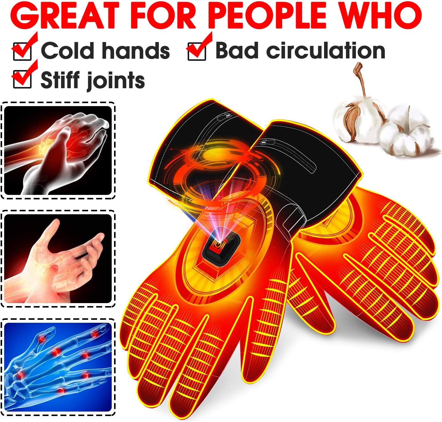 Autocastle 7.4V Heated Gloves Rechargeable Electric Battery Heated Gloves for Men Women,Touchscreen Thermal Heat Gloves,Battery Heated Ski Cycling Hunting Winter Hot Thermal Gloves Hand Warmer