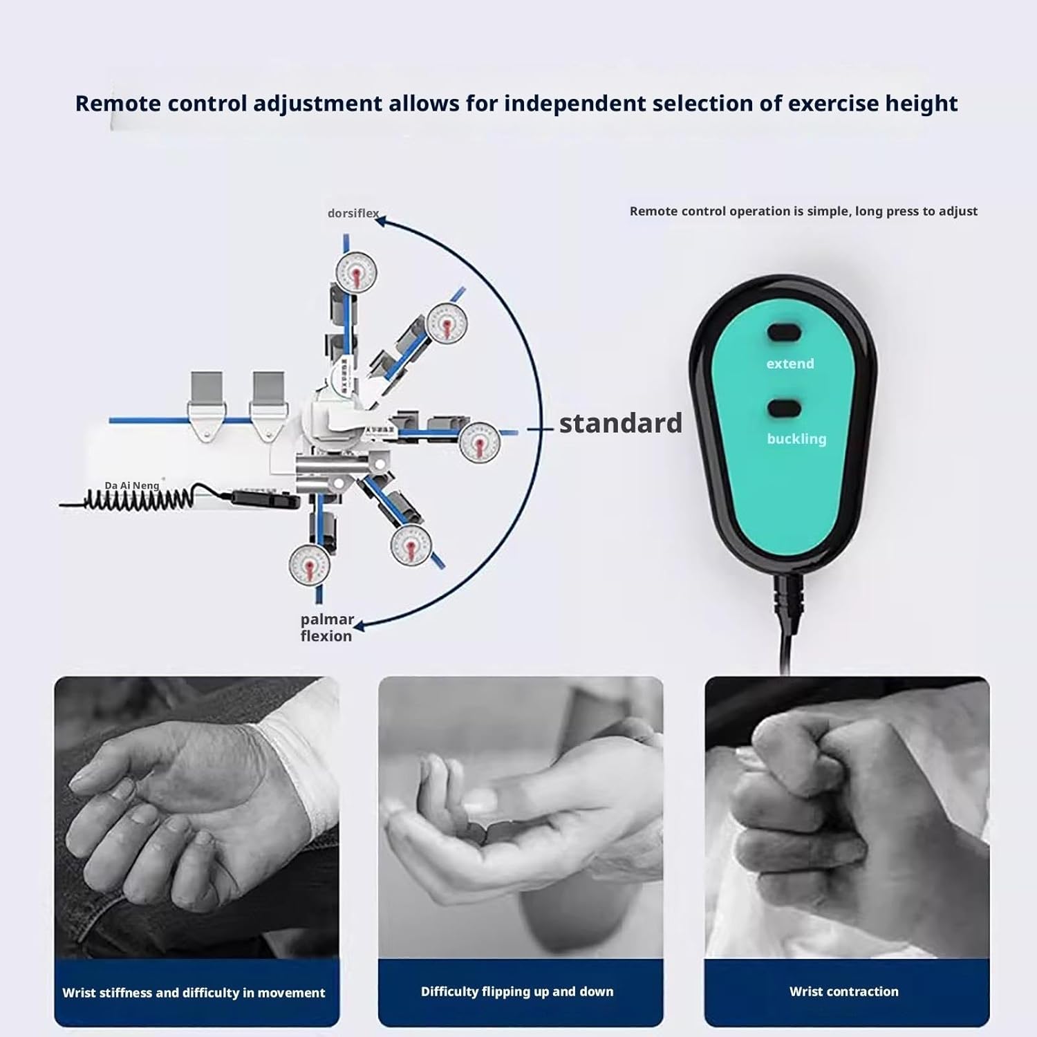 Electric Elbow Joint Rehabilitation Device, Adjustable Post Op Elbow Brace Stabilizer Splint, Full-Angle Exercise, with Remote Control Finger Fixed Rest Hand Splint