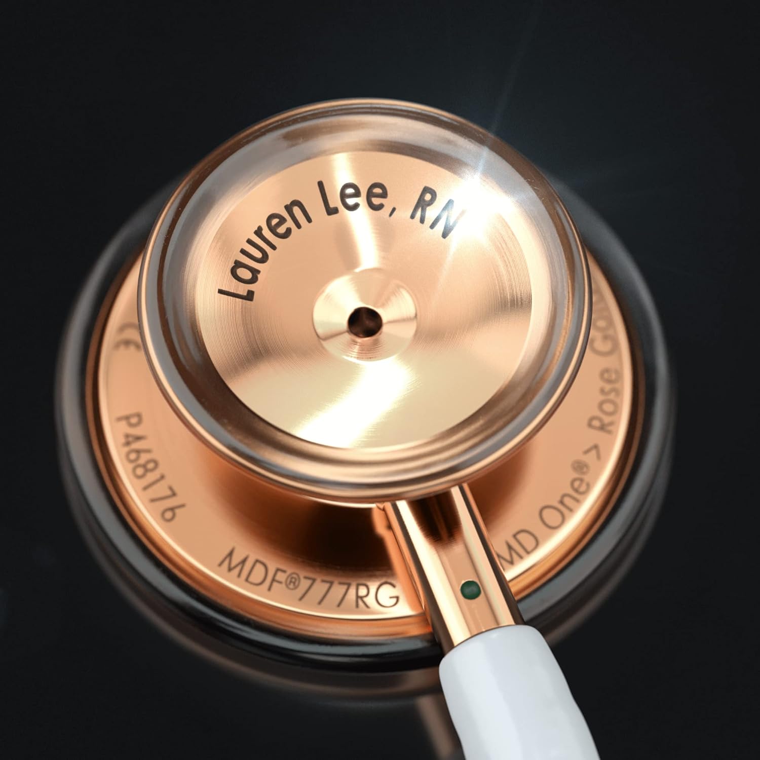 MDF Instruments, Engravable - MDF Rosegold MD One Stainless Steel Personalized Custom Stethoscope, Adult, White Tube, Rosegold Chestpieces-Headset, MDF777RG29-ENGRAVING