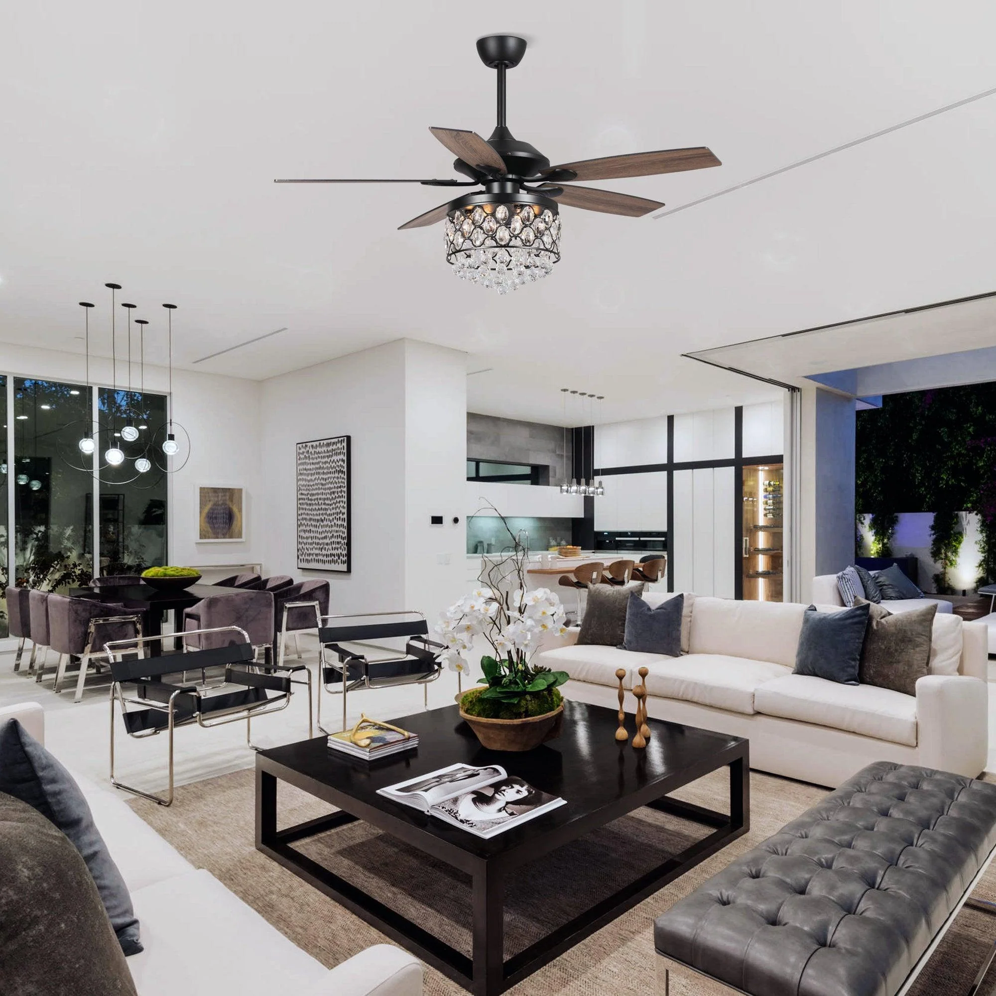 Parrot Uncle 52-Inch Berkshire Modern Downrod Mount Reversible Crystal Ceiling Fan with Lighting and Remote Control