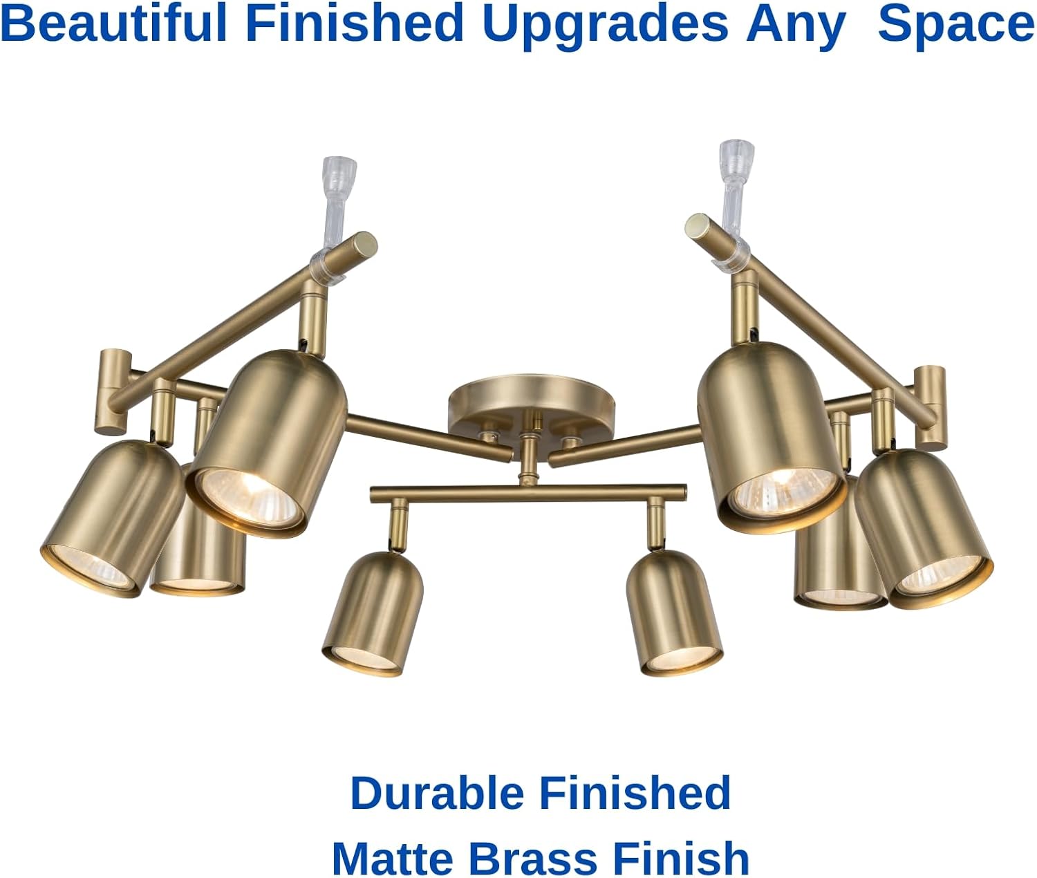 8 Light Modern Track Lighting Fixtures, Matte Brass Center Rotatable Bar Ceiling Spotlight, Foldable Arms Track Lighting Kit for Kitchen,Dining,Living Room Bedroom,GU10 Bulb Not Included