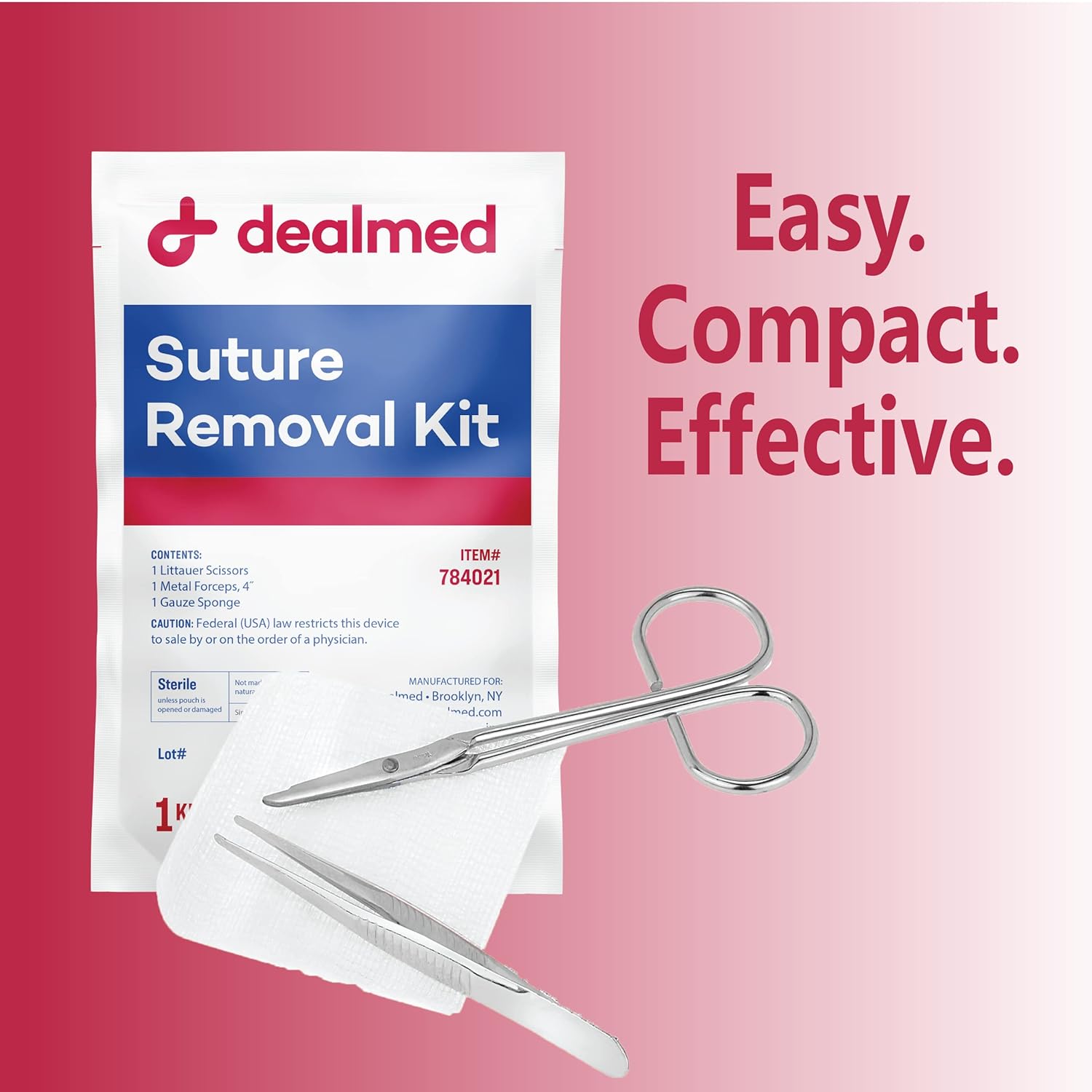Dealmed Sterile Suture Removal Kit, Includes Suture Removal Scissors, Forceps, and Gauze Sponge, Suture Removal Tool Single-Use Kit, Ideal for Hospitals and Clinics (50 Kits)