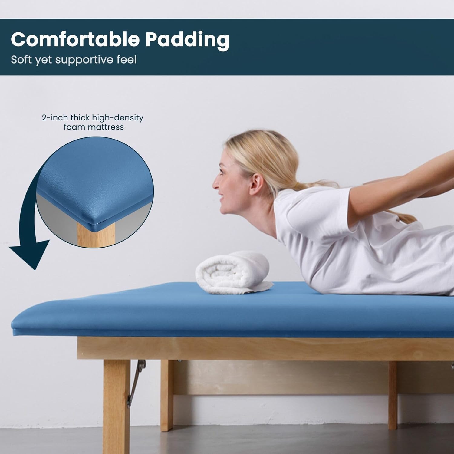 Wall-Mounted Folding Physical Therapy Table, Blue Exam Table for PT, 500 lbs Weight Capacity